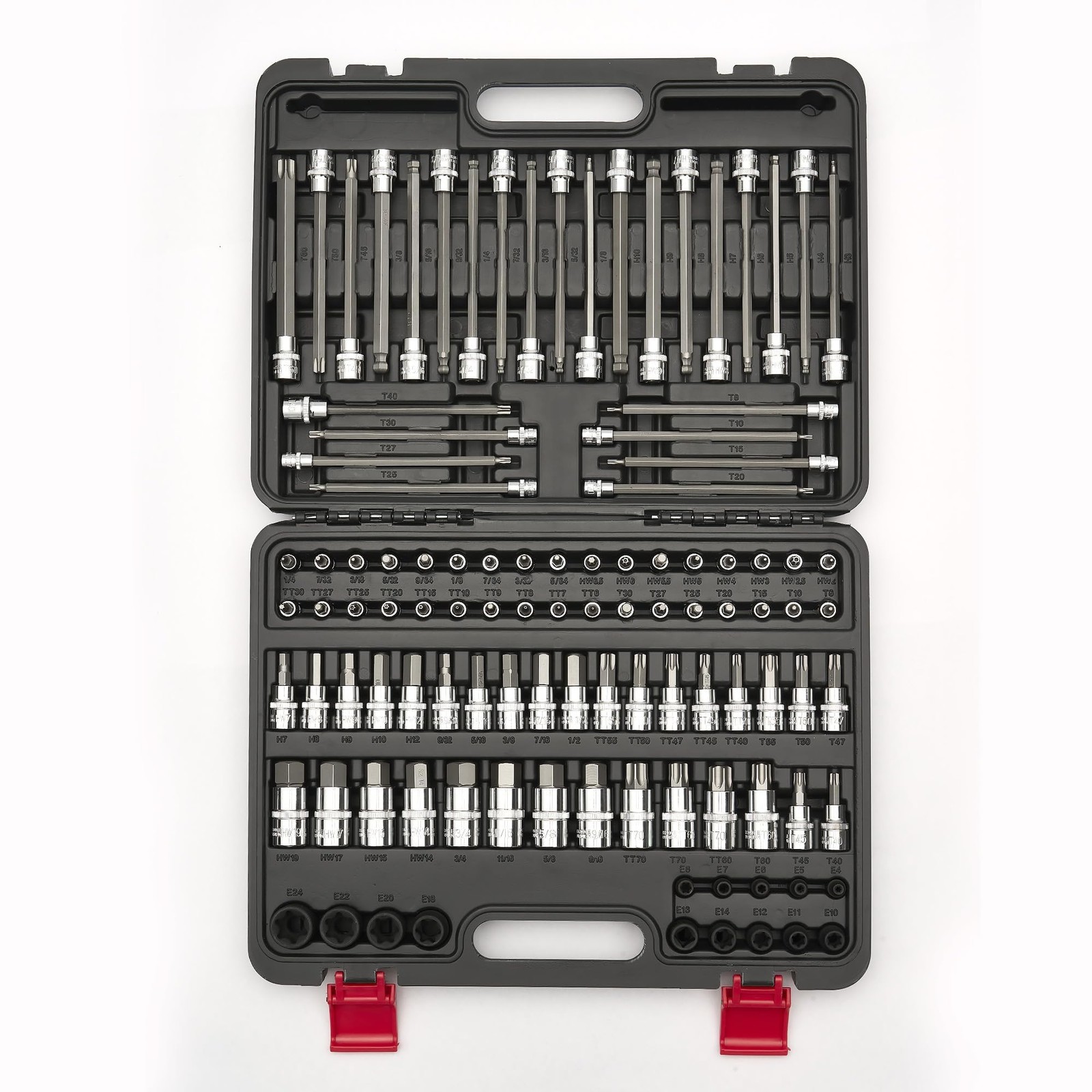 107-Piece Master Torx & Allen Bit Socket Set, S2 Steel, 1/4″ 3/8″ One Size