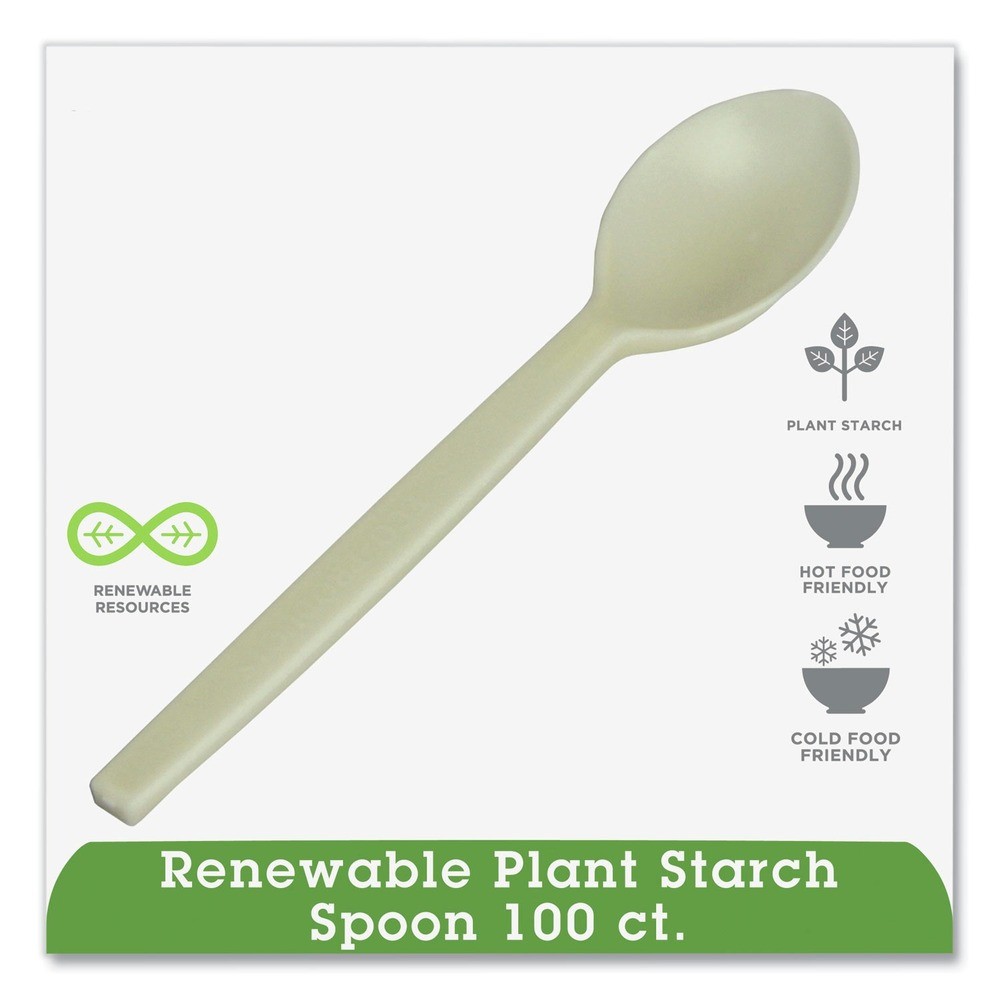 WNA EPS003PK 7 in. EcoSense Renewable Plant Starch Cutlery Spoon (50/Pack) New