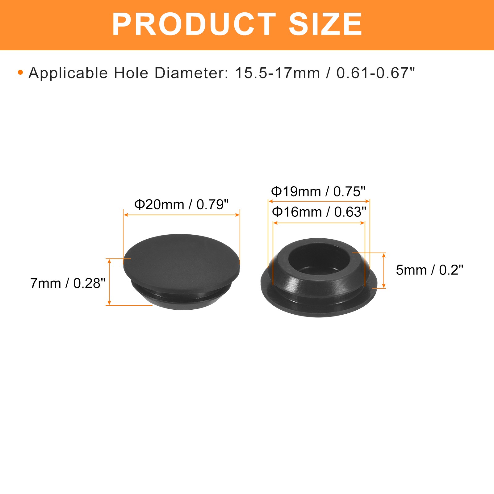 15Pcs Silicone Plugs Rubber Round Hole Plugs for 15.5-17mm Hole Black