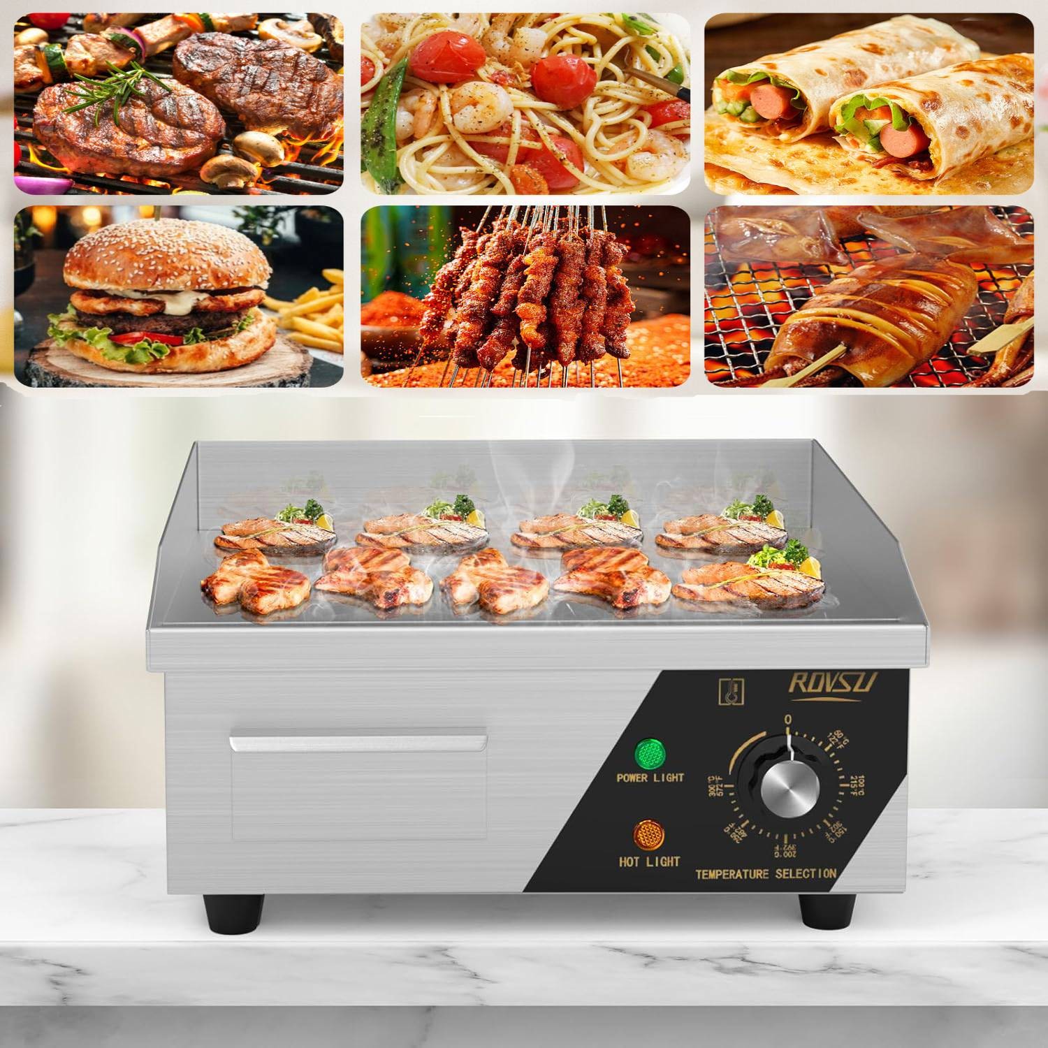 Commercial Electric Griddle, 14″ Countertop Flat Top Grill,122℉-572 ℉ Adjustable
