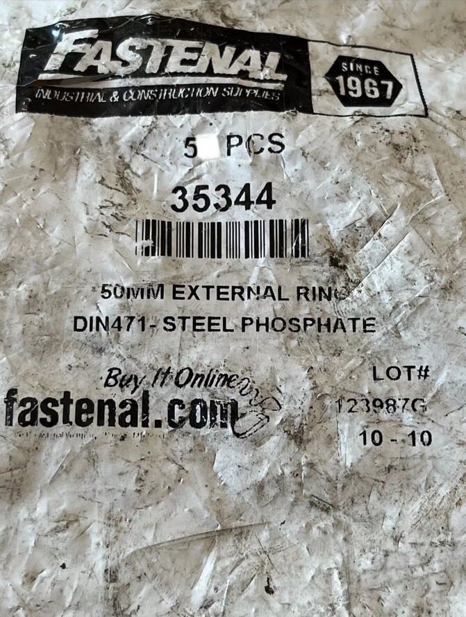 FASTENAL EXTERNAL SNAP RINGS 1.969” or 50 MM NEW DIN471 Steel Qty-5 (open box)