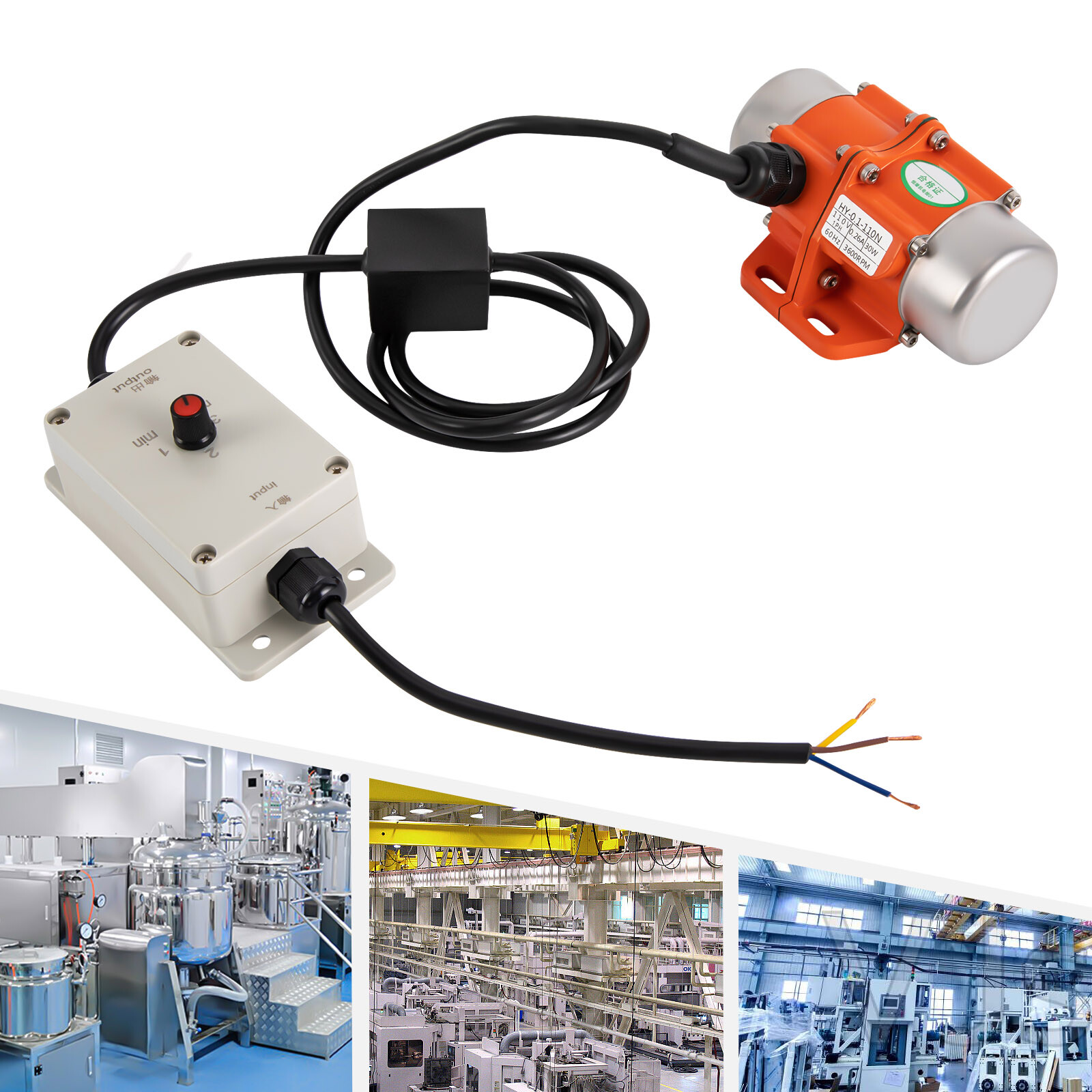 30W Vibration Motor AC Vibrating Asynchronous Motor w/ Speed Controller 3600RPM