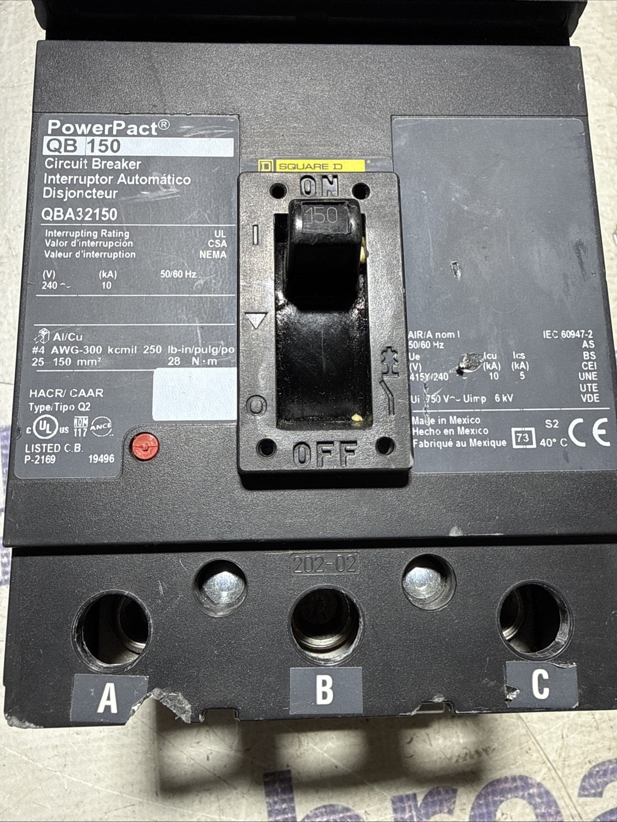 Square D | QBA32150 | 150A | 3-Pole | 240V | I-Line Circuit Breaker