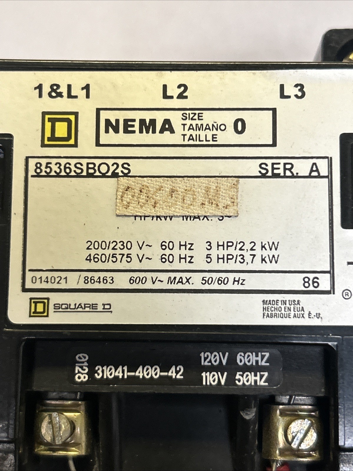 SQUARE D,8536SBO2S,STARTER SER A SIZE 0 110/120V COIL