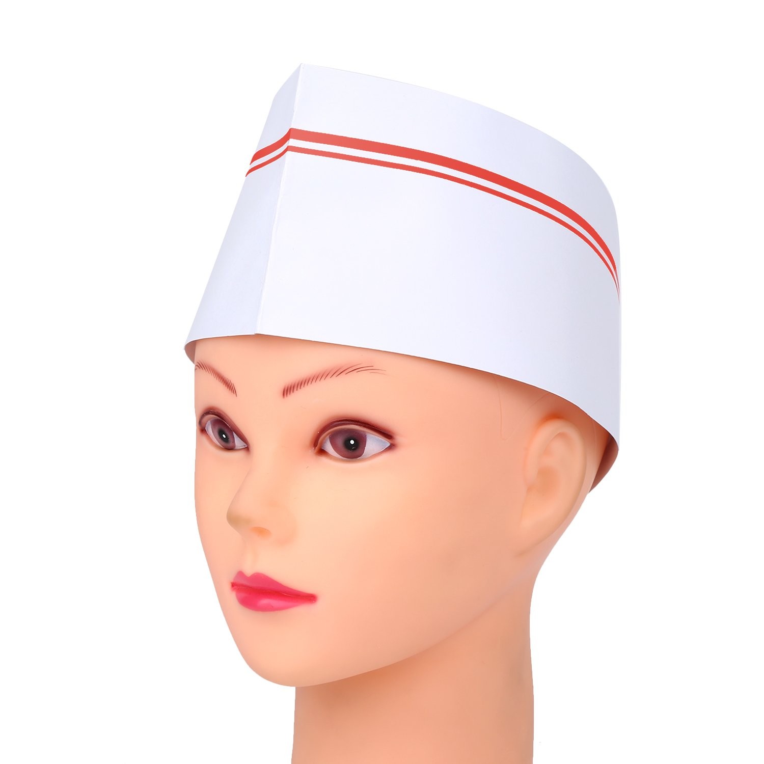 BBTO 10 Pieces Soda Jerk Paper Hats Food Server Cap 11.6 inches, Red Strips