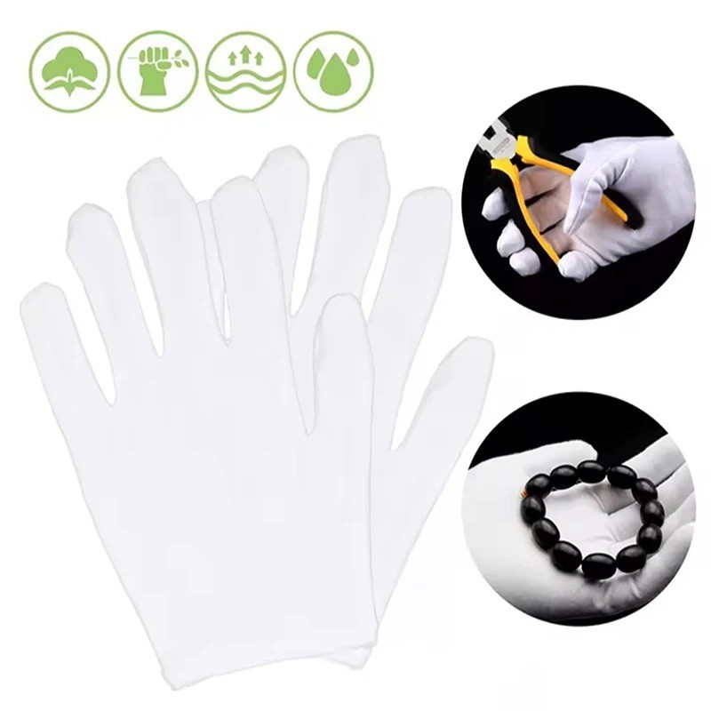 White Cotton Work Gloves Soft Thin Jewelry Coin Inspection Handling Gloves US