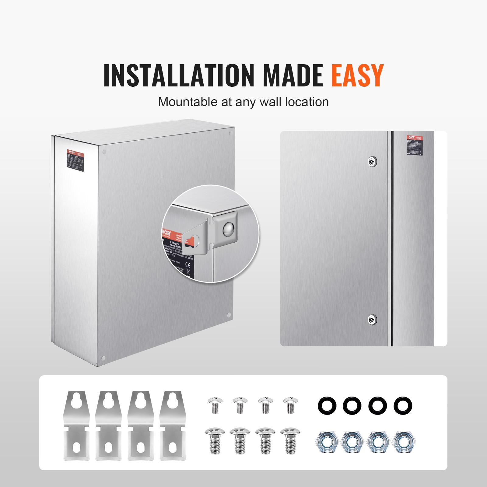 VEVOR 12» 16» 20″ 24» Stainless Steel Electrical Enclosure Junction Box IP66