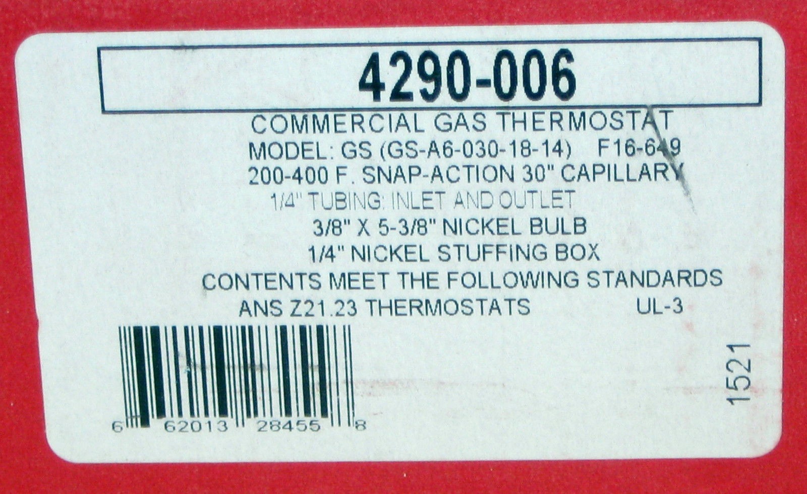 4290-006 Robertshaw Commercial Gas Fryer Oven Thermostat 46-1017 P5047590 Pitco