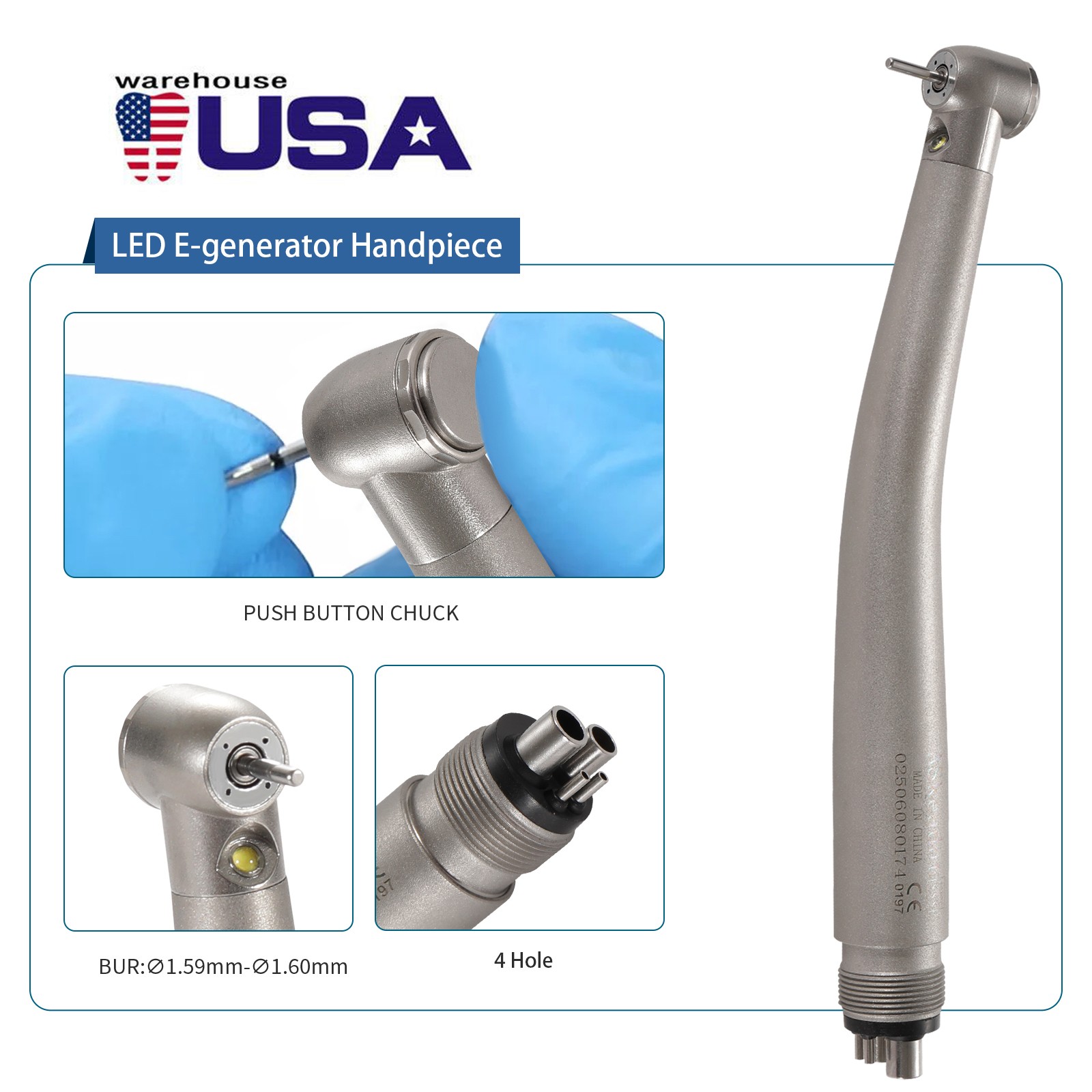 NSK Style LED E-generator Dental High Speed Handpiece Fiber Optic Turbine 4Hole