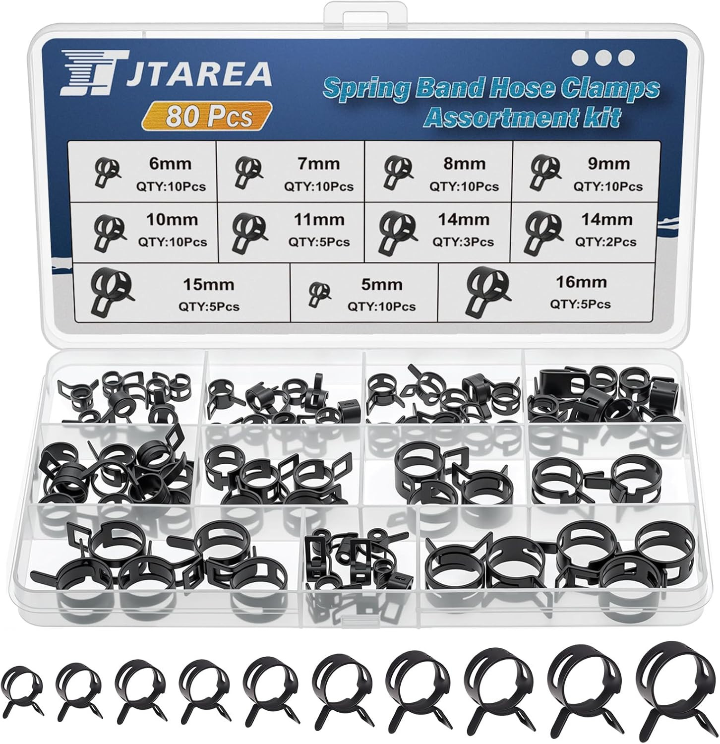 Spring Band Hose Clamps Assortment Kit 10Sizes 80Pcs 5Mm 6Mm 7Mm 8Mm 9Mm 10Mm 11