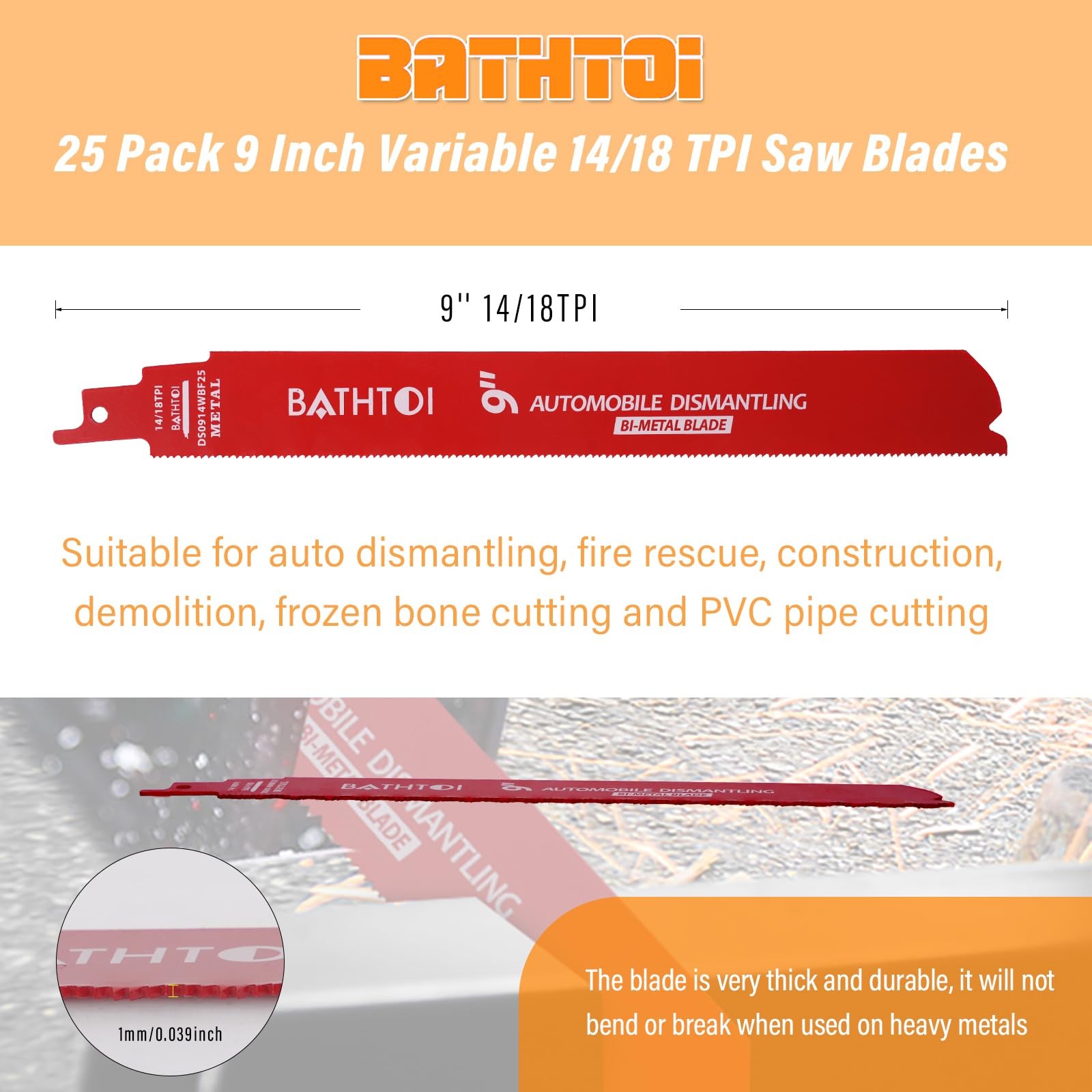 25 Pack 9 Inch 14/18 Tpi Reciprocating Saw Blades for 9 14/18TPI, red