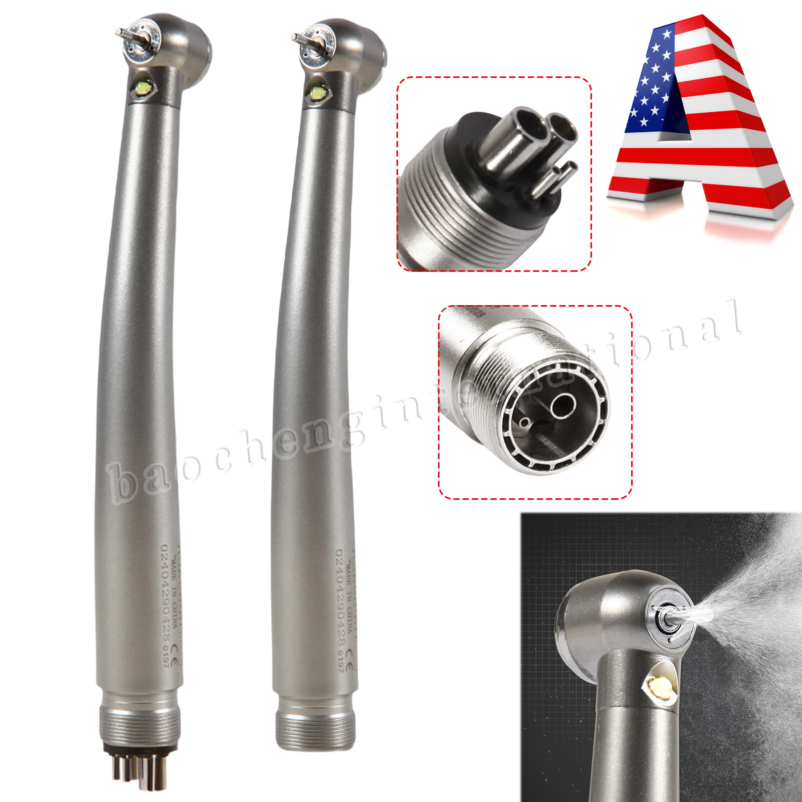 Dental E-Generator LED Fiber Optic High Speed 3 Spray Handpiece 4 Hole/2 Holes
