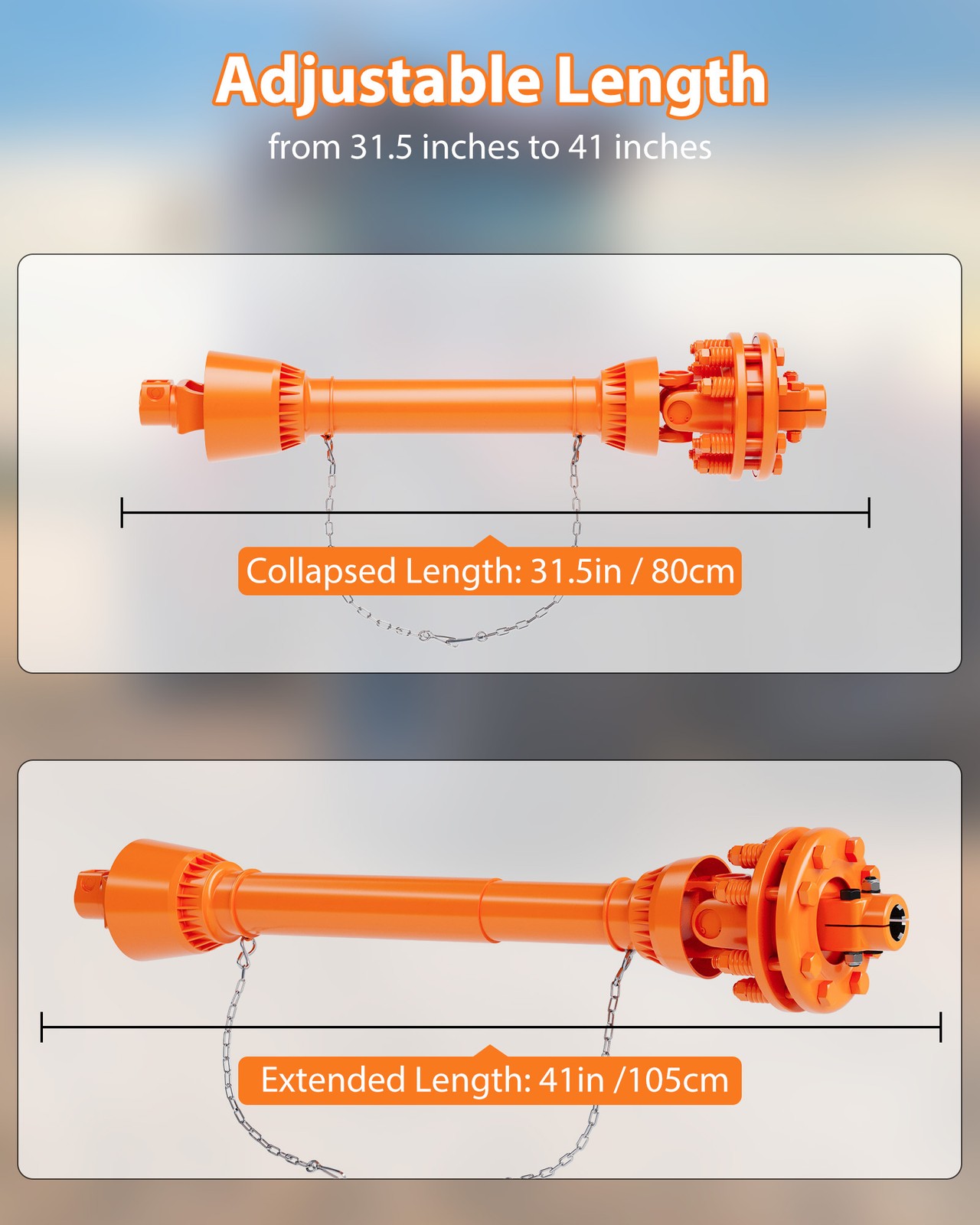 Garvee 43-57″ PTO Drive Shaft 1-3/8″ 6 Spline Series 4 w/ Slip Clutch Bush Hog