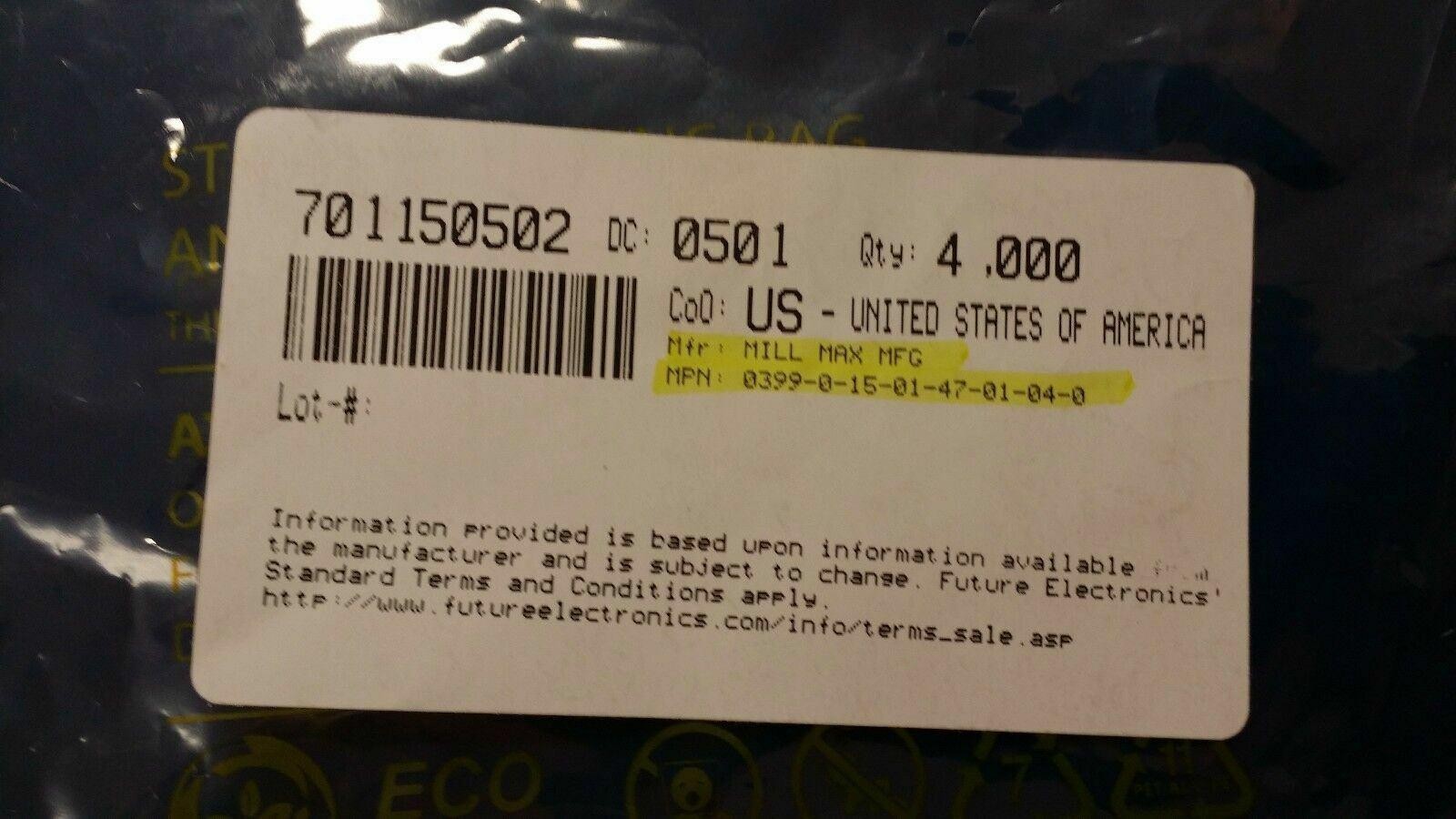 (25pcs) 0399-0-15-01-47-01-40-0 Mill-Max (200) Sn over Ni, PCB Terminal