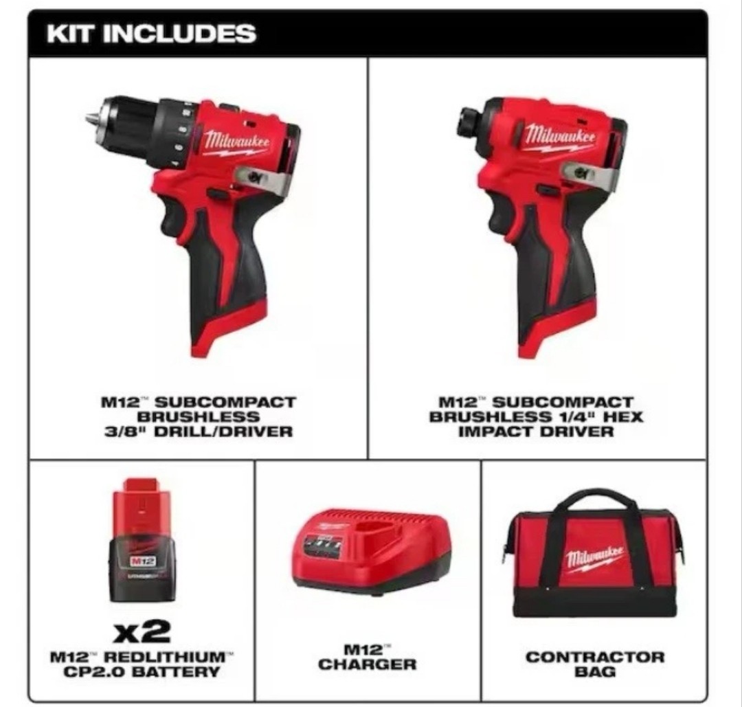 Milwaukee M12 3494-22 Subcompact 2-Tool Combo Kit Impact Driver & Drill/Driver