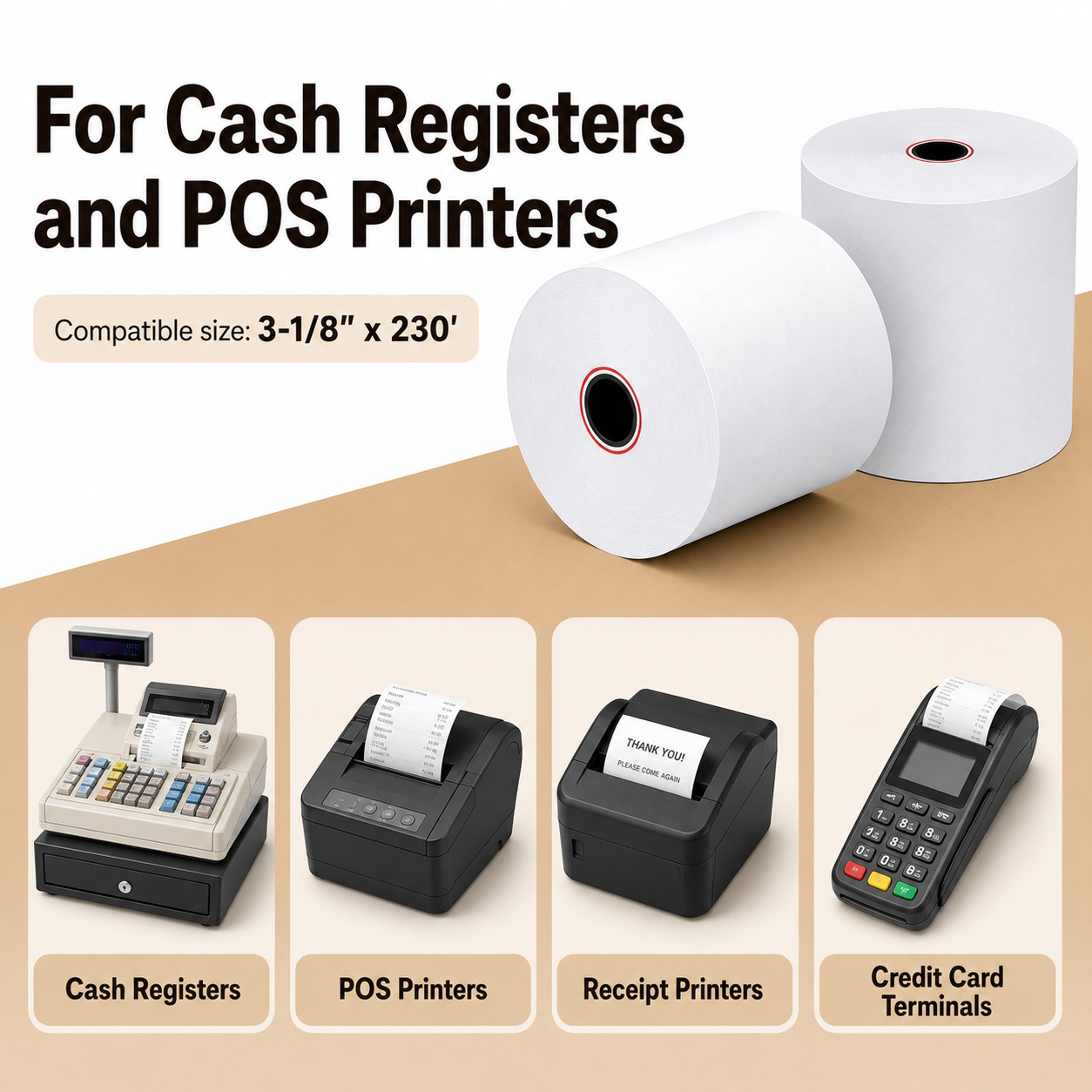 (10) 3-1/8″ x 230′ THERMAL POS RECEIPT PAPER ROLLS