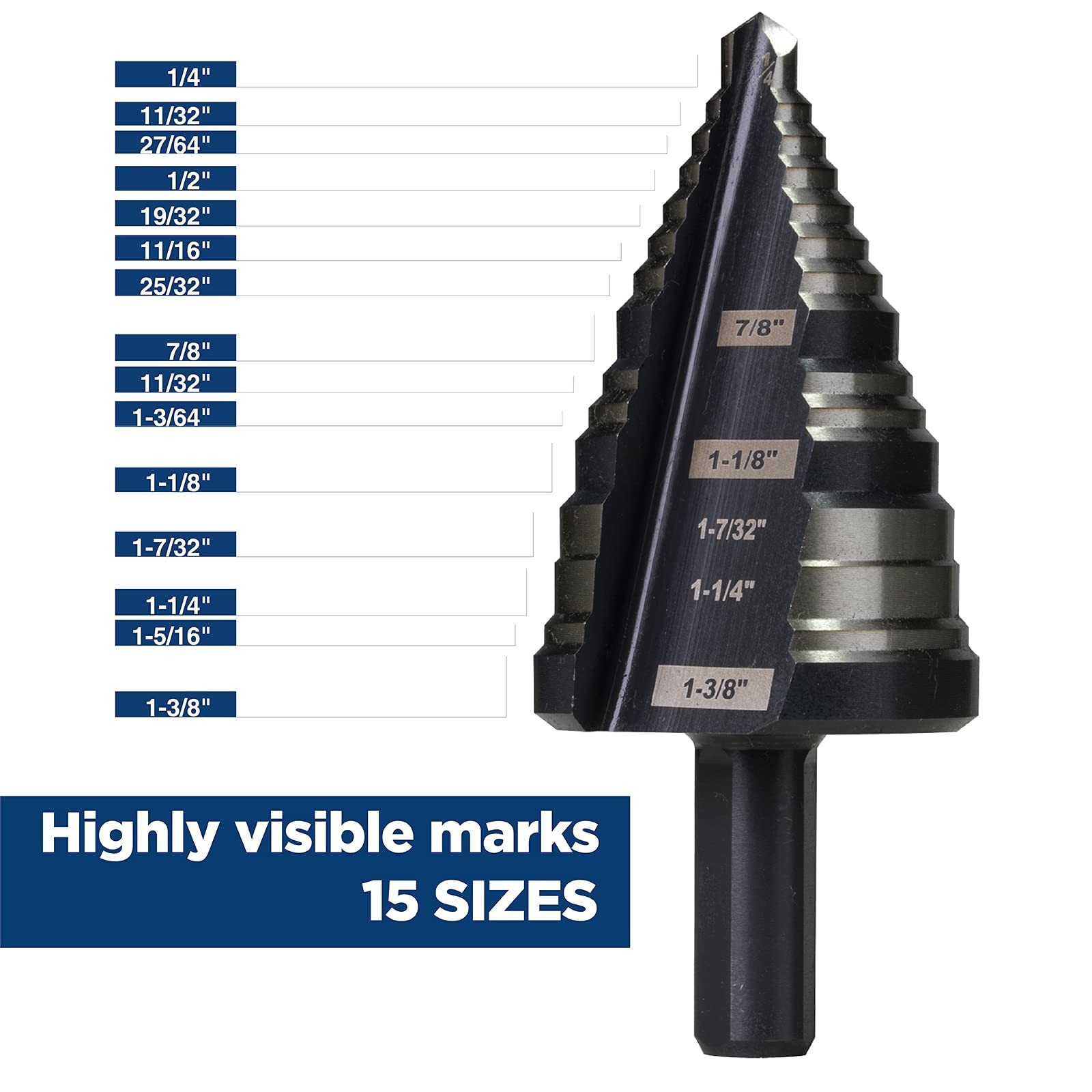 SHARPTOOL 1/4 to 1-3/8 Inches M2 HSS Step Drill Bit for Metal, 1/4″ 1-3/8″