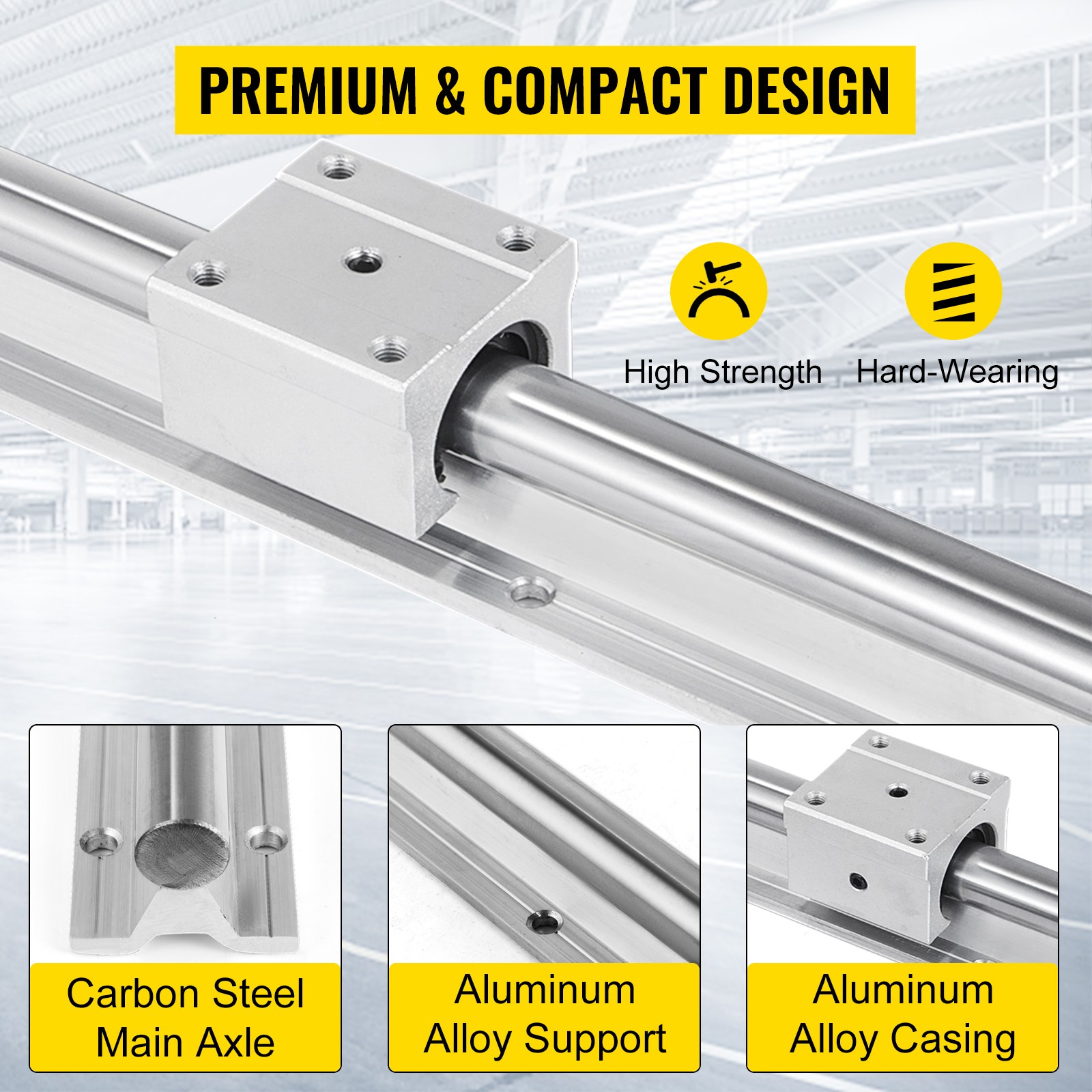 2X SBR20 650-2200mm Linear Rail Fully Supported Shaft Rod with 4X SBR20UU Block