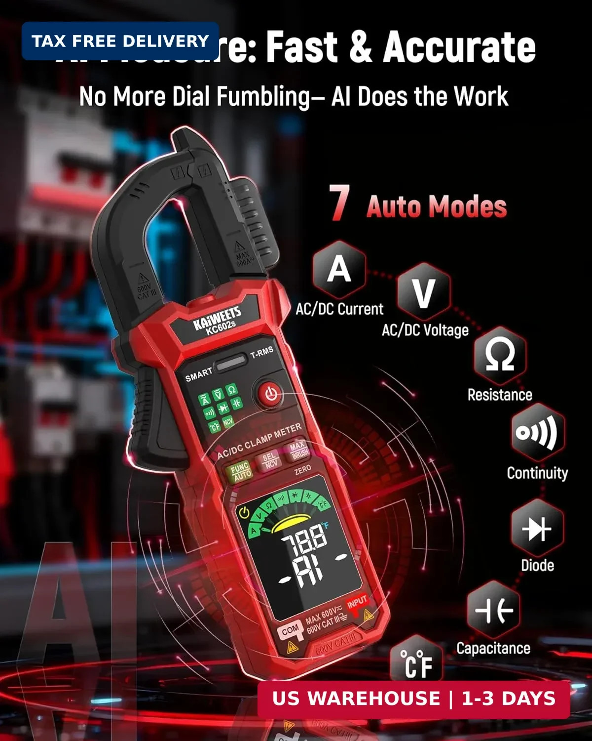 KAIWEETS Smart Digital Clamp Meter, 2026 Intelligent Auto Ranging Multimeter 600