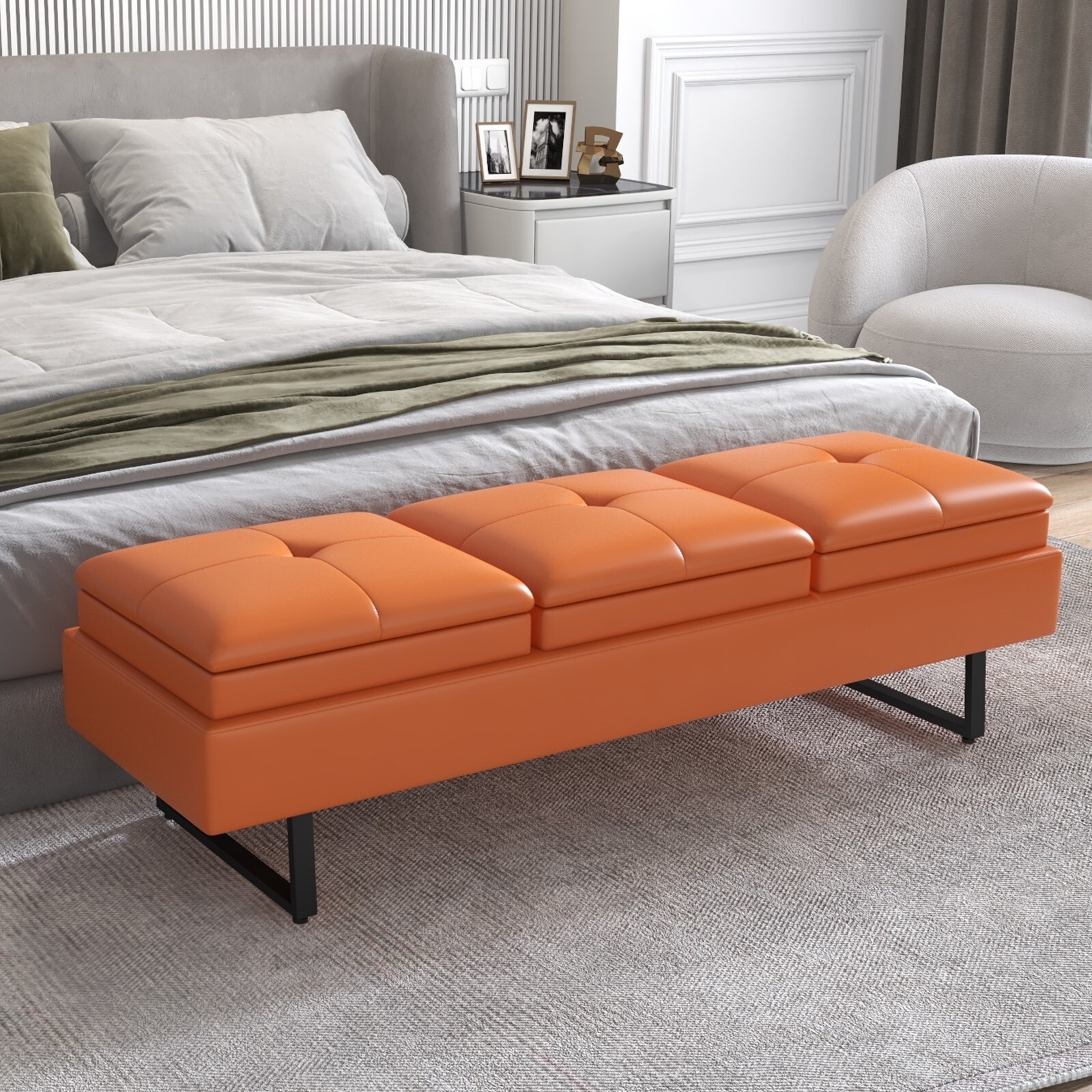 3-Seat Reception Bench with Thickened Cushion Waiting Room Office Furniture
