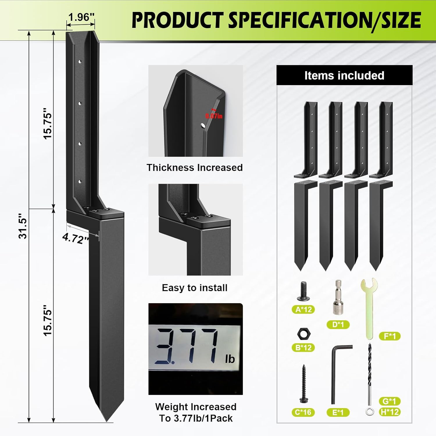 4-Pack Heavy Duty Fence Post Repair Kit – Secure Broken Wood Support