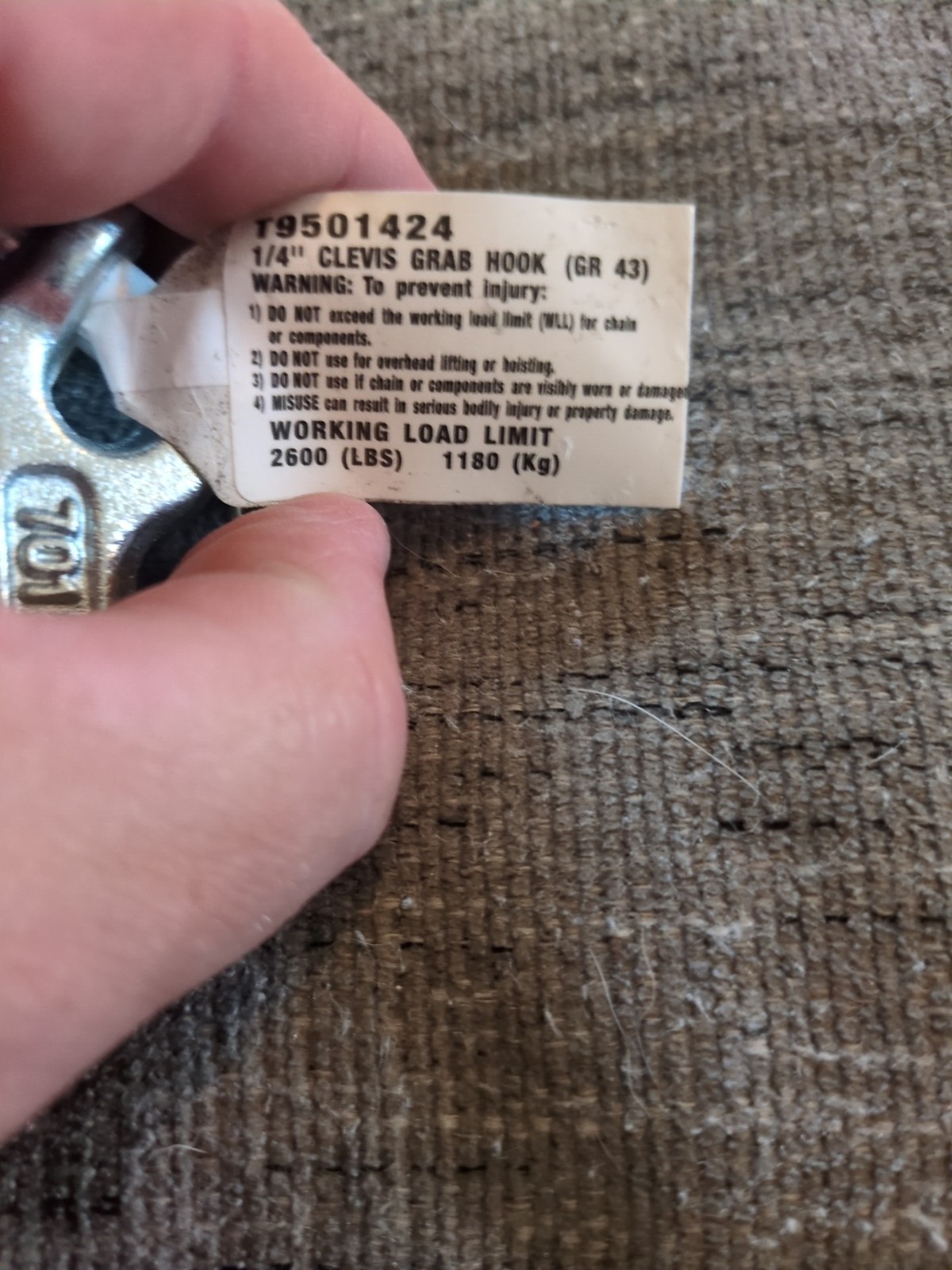 1 Campbell T9501424 1/4 clevis grab hook GR 43 2600 pounds