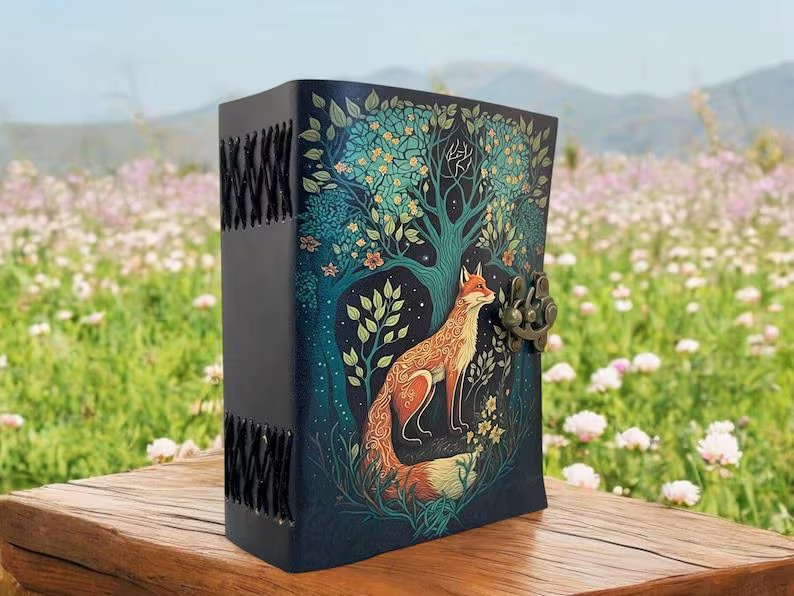 400 Pages – Grimoire Fox Leather Journal Blank Spell book of shadows Fat journal