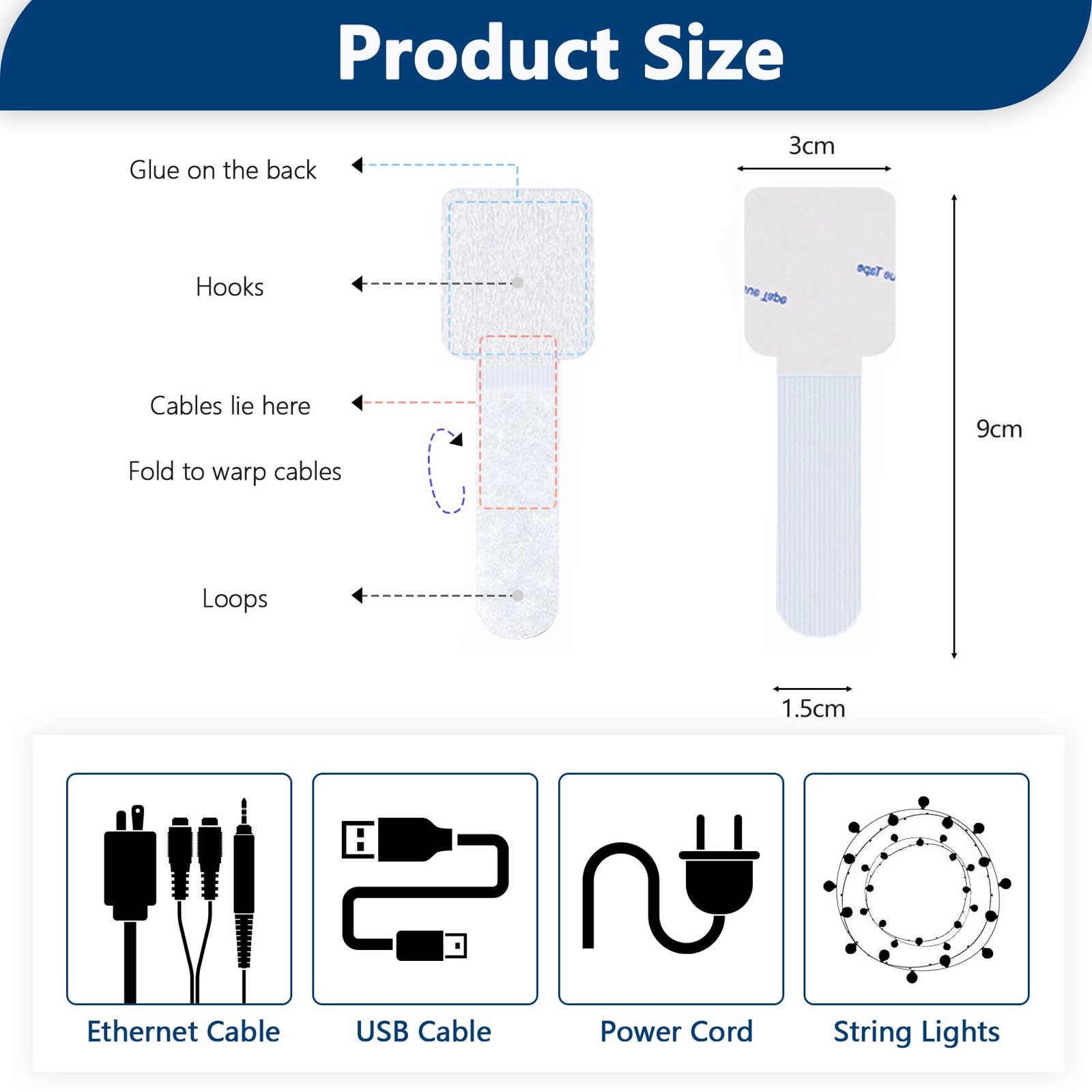 Abnii HookandLoop Cable Ties 50Pack