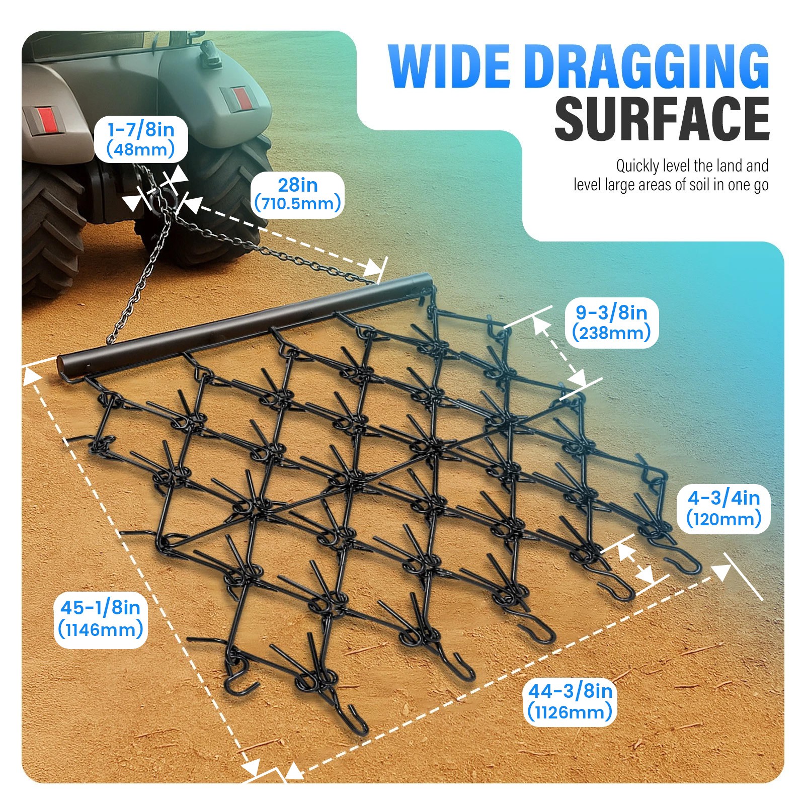 Steel Drag Harrow 4X4FT Heavy Duty Chain For ATV UTV Tractor Leveling Grading