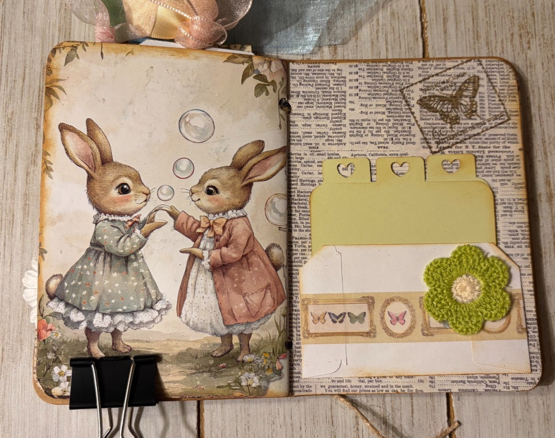 Junk Journal Handmade Booklet Book Vintage «Forest Animals» Pockets, Ephemera
