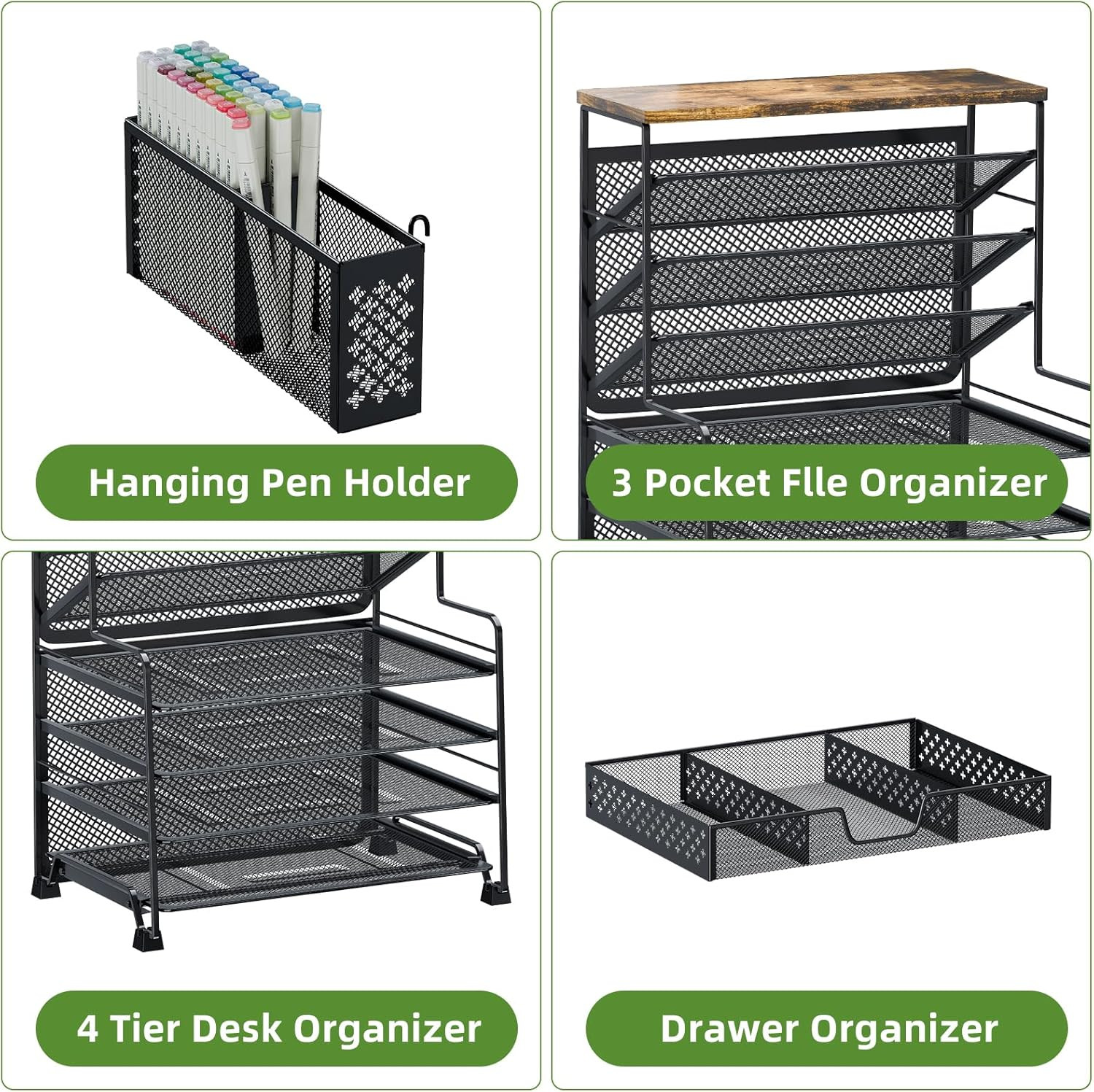 8 Tier Desk File Organizer with Sliding Drawer, Desktop Organizers and Accessori