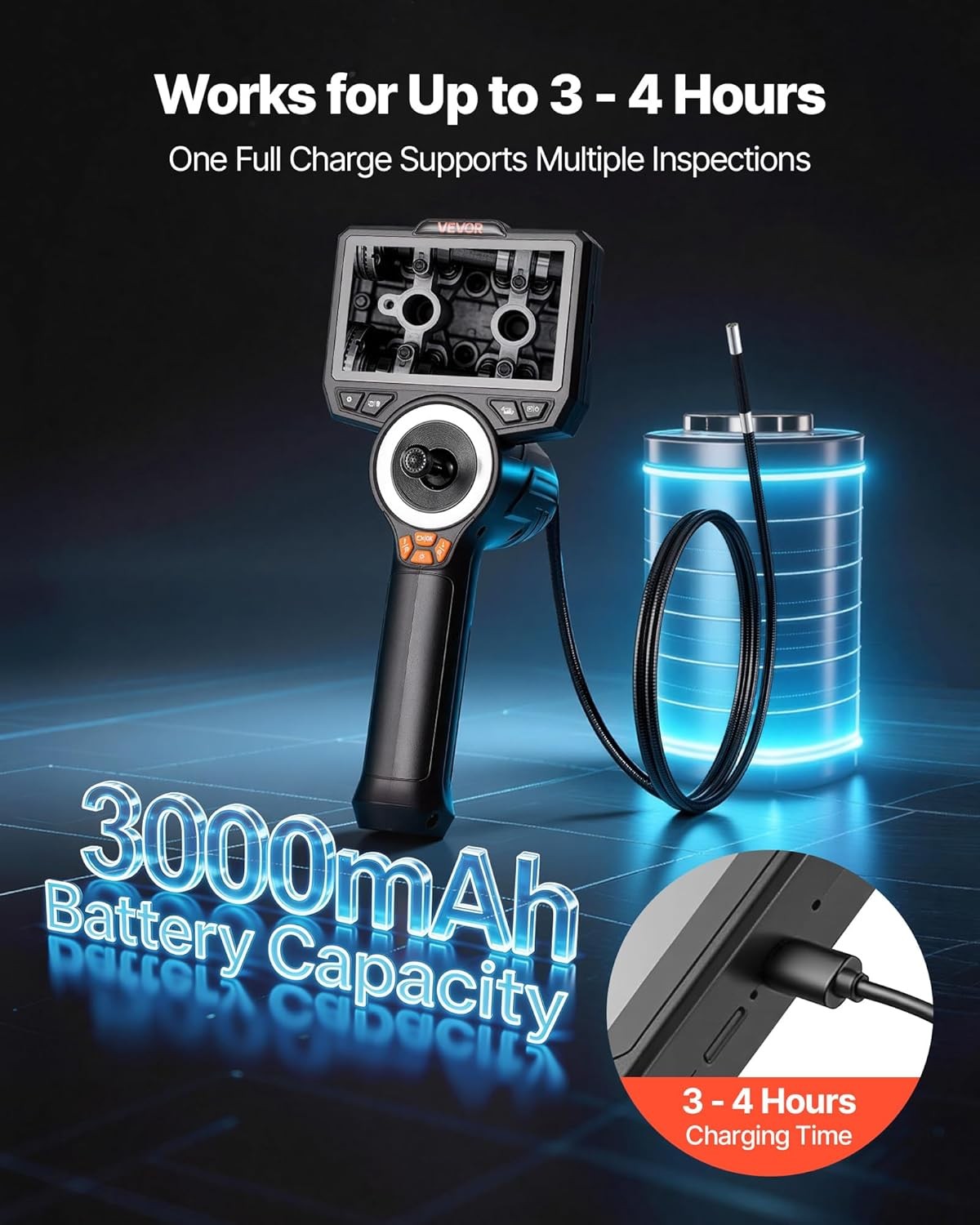 4.9FT 4-Way Articulating Endoscope with Light, 1080P HD Borescope Camera