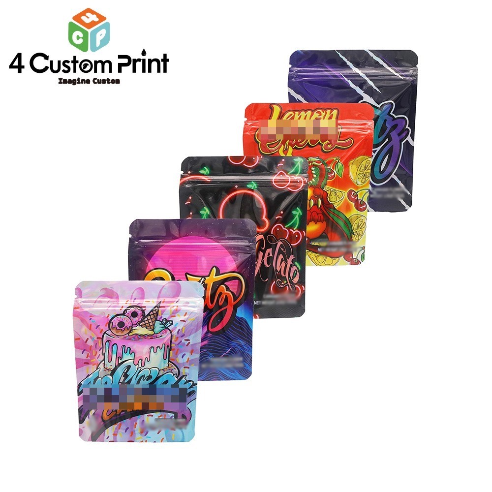 100pcs Foil Food Mylar Bags Smell Proof Resealable 3.5g Zip Seal Stand Up Pouch