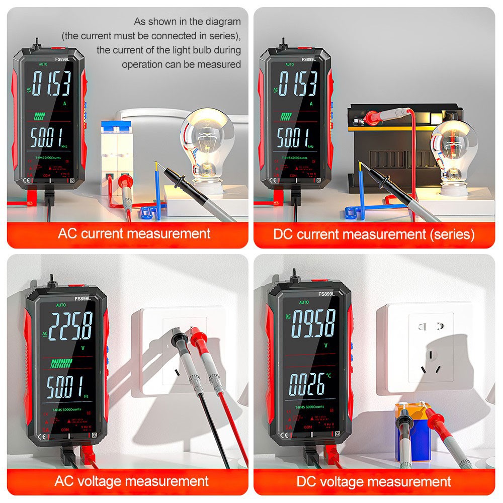 FS899L Smart Digital Multimeter,USB Rechargeable Auto-Ranging Multimeter Tester