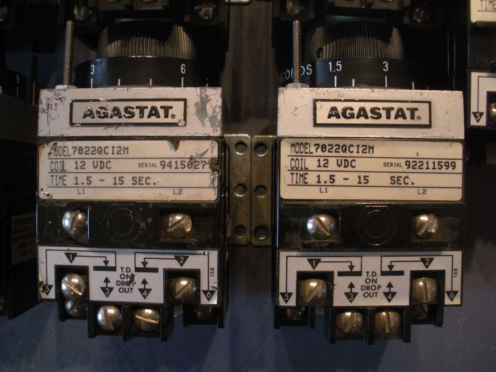 Agastat 7022QCI2M Timing Relay 12 vdc Time 1.5-15 sec. seconds 7022 QC I2M used