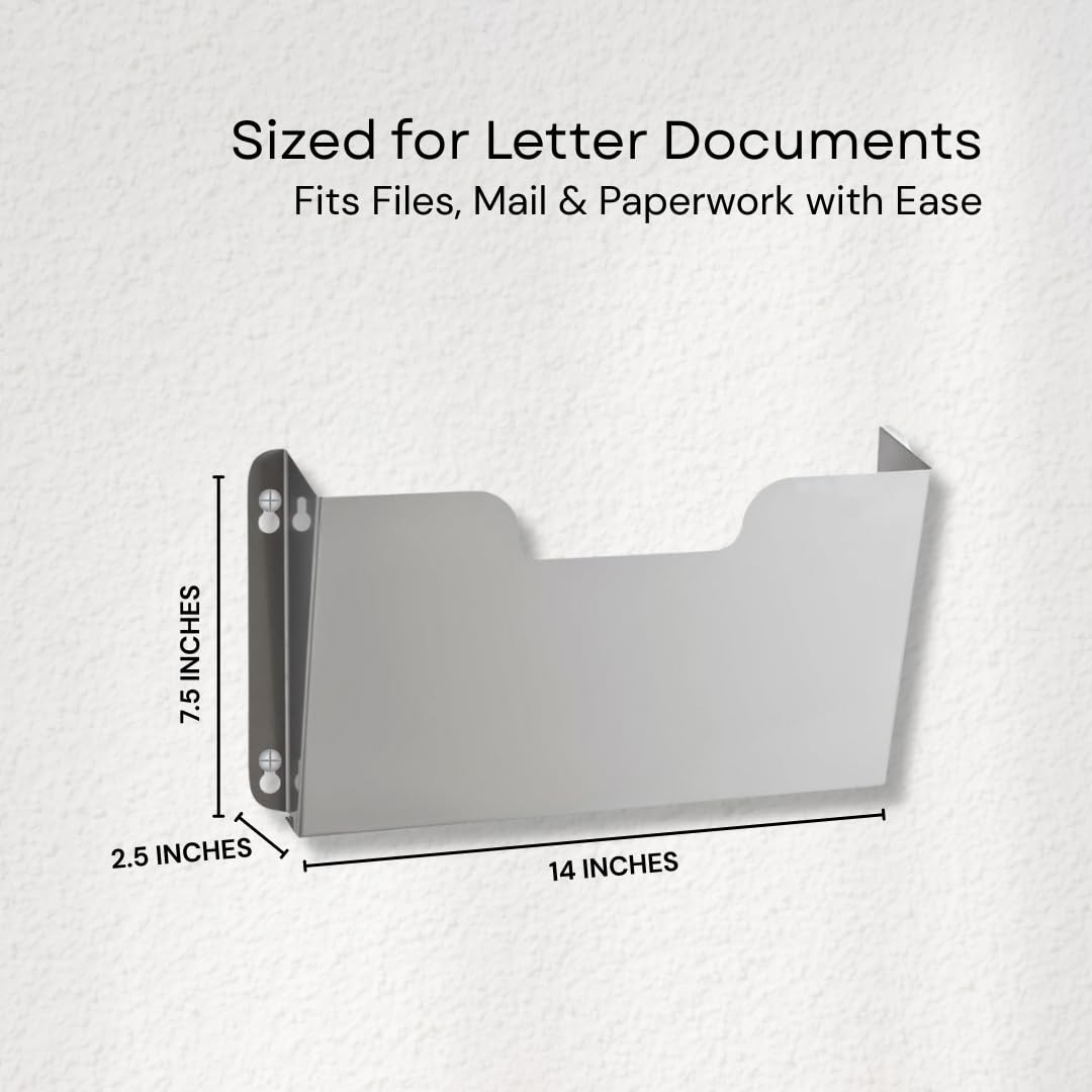 Wall Mount Pocket File Organizer – Stainless Steel, Single Pocket, Letter Size,