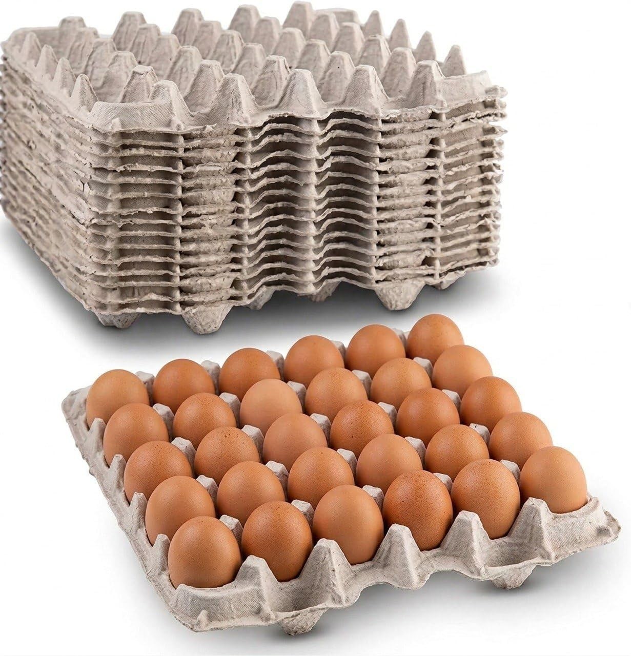Egg Flat Cartons 30 Count, Pulp Fiber Egg Flats Bulk, Stackable Egg Trays for…