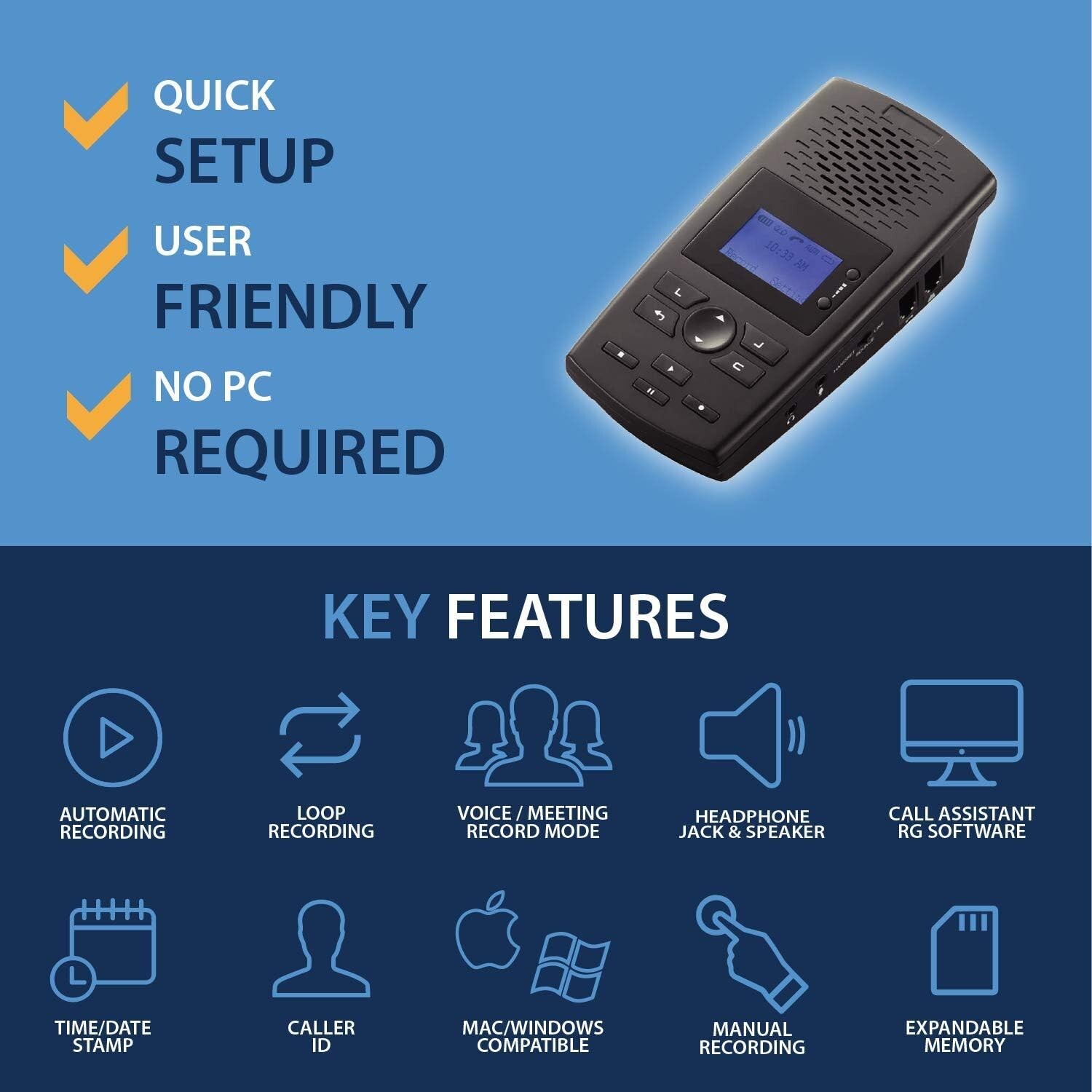 TR600 Landline Phone Call Recorder, Automatic Telephone Recording Device