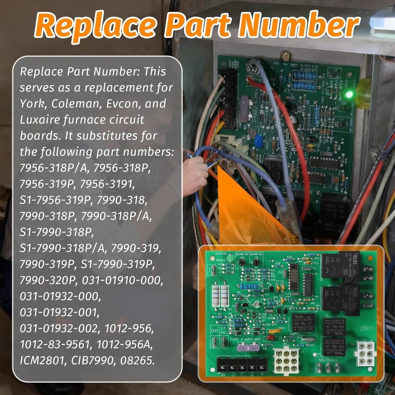 ICM2801 Furnace Control Circuit Board Replacement for Coleman Evcon York Lu