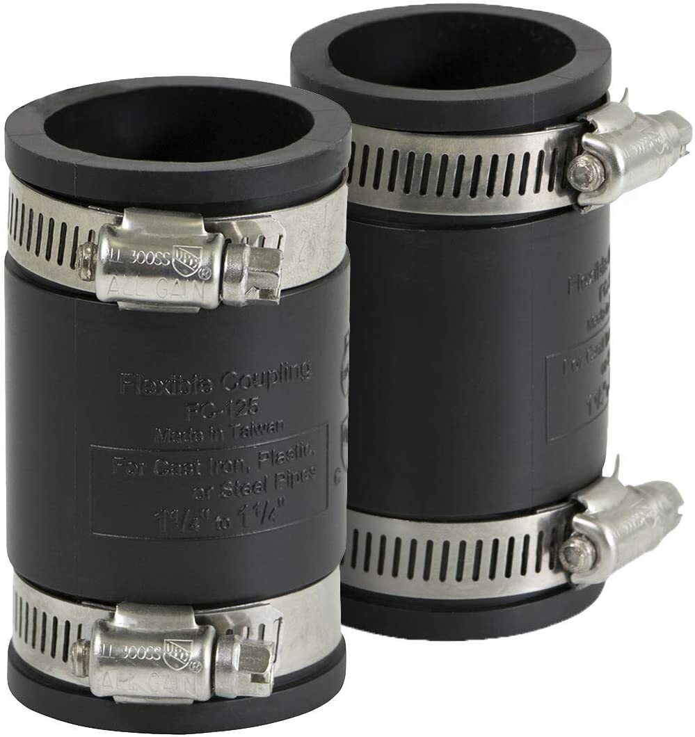 Flexible Pvc Coupling with Stainless Steel Clamps 1-1/4» inch, Black, pack of 2