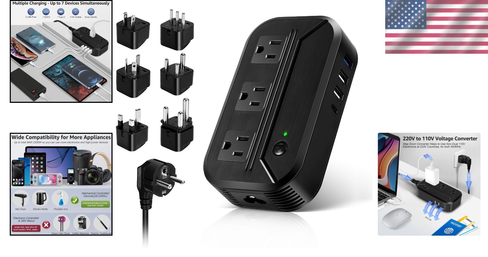 Voltage Converter 2300W Power Step Down 220V to 110V Universal Travel Adapte…