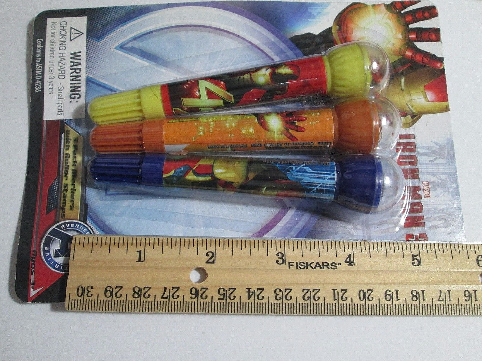 New – Marvel IRONMAN 3 Markers with Roller Stamps ( 3 pencils )