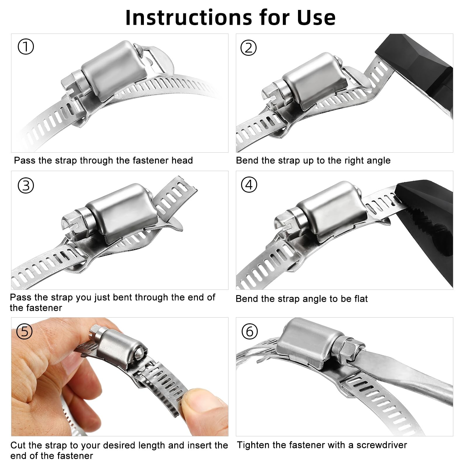 8.5 Ft DIY Hose Clamp Metal Strap with 6 Fasteners Silver Kit