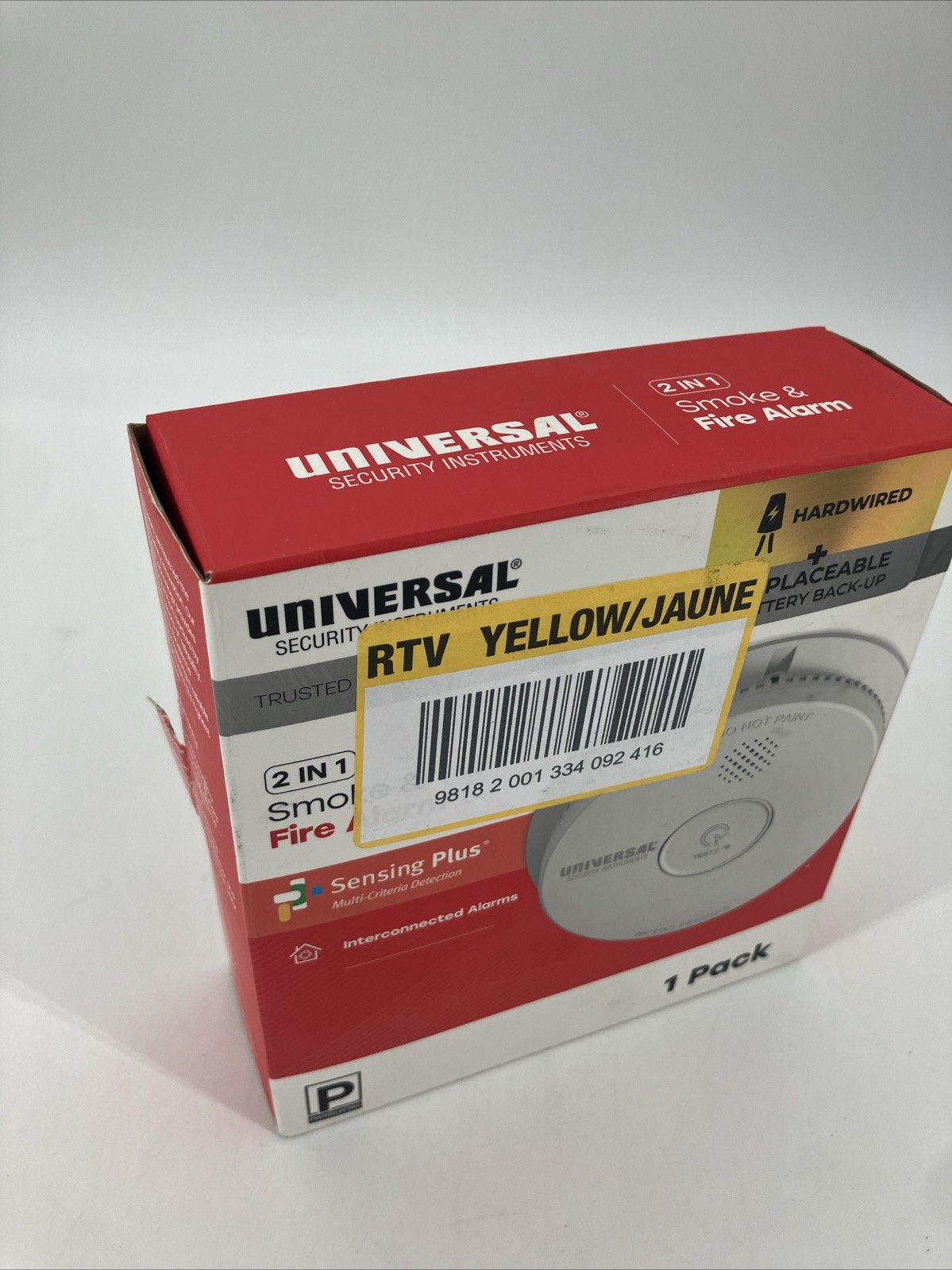Universal Security Instruments Hardwired Battery Backup Smoke Detector