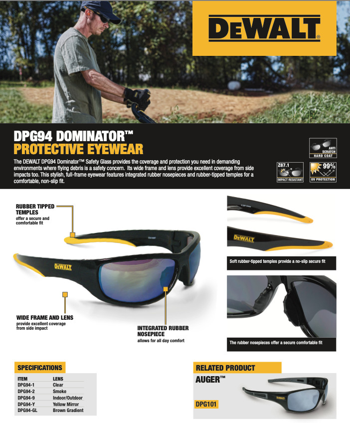 DeWalt DPG94-6D DOMINATOR Safety Glasses ICE Mirror Work Eyewear Sunglasses 3 PR