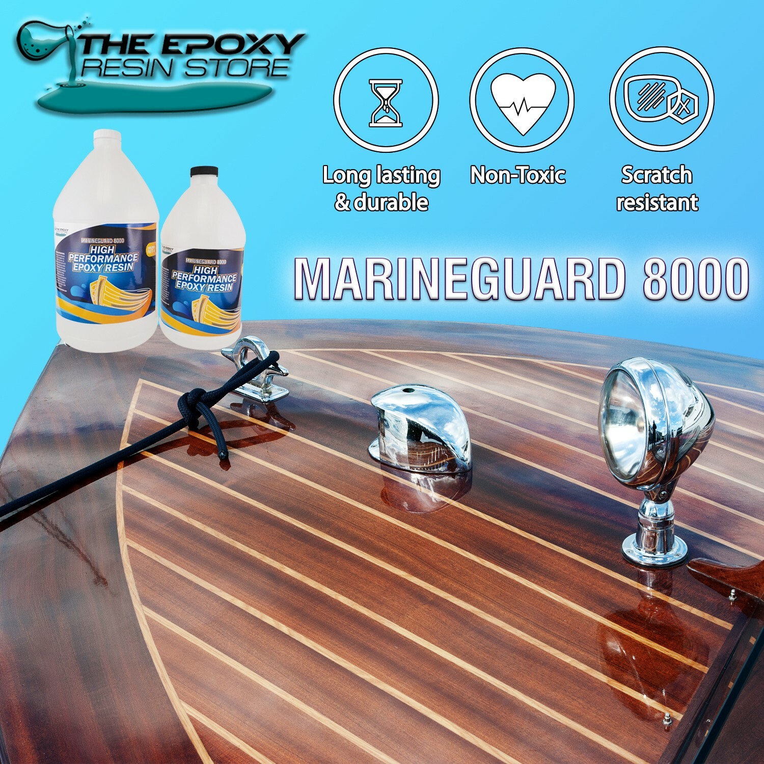 MARINEGUARD 8000 – CLEAR EPOXY RESIN, TABLETOPS, CONCRETE, FIBERGLASS -1.5 GAL