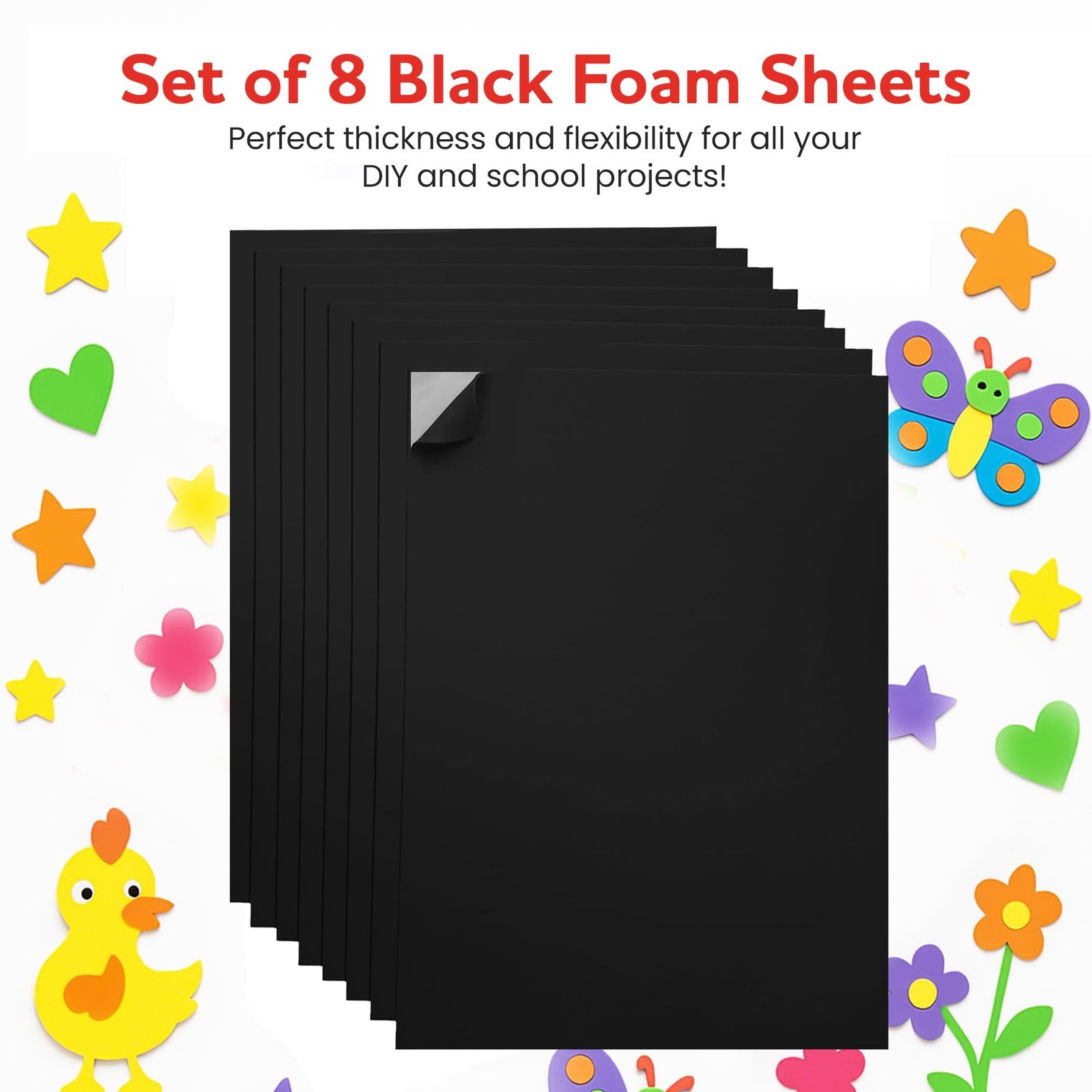 Self-Adhesive EVA Foam Sheets for Crafts – 2mm Thickness 8 Black Sheets, 6