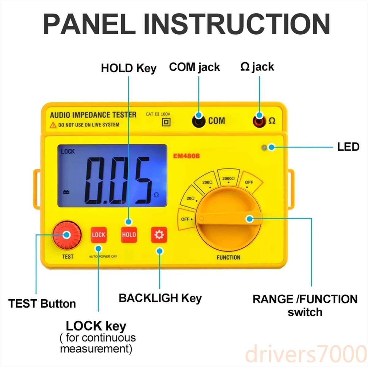 Digital Audio Impedance Tester Test Range 20Ω/200Ω/2000Ω EM480B Resistance Meter