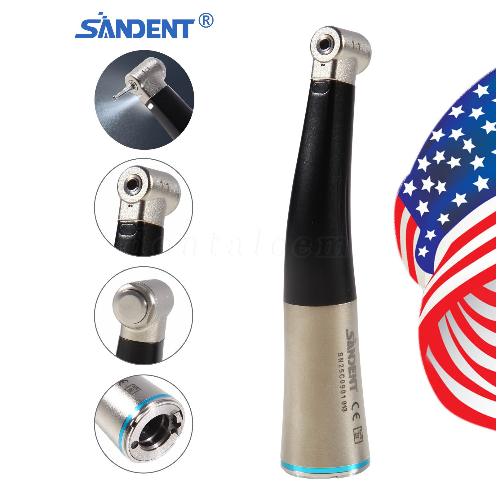 Dental Low Speed Handpiece Fiber Optic 1:1 Contra Angle Handpiece With LED Light