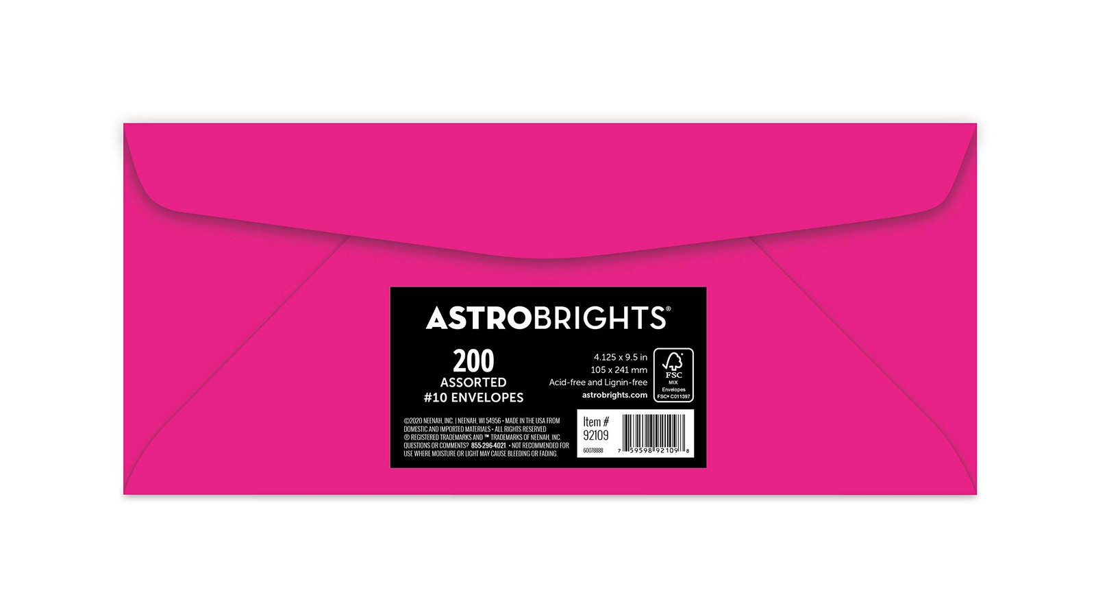 Astrobrights Happy 5 Color Envelopes Bulk Pack 200 Acid Free 4.125 x 9.5 Inches